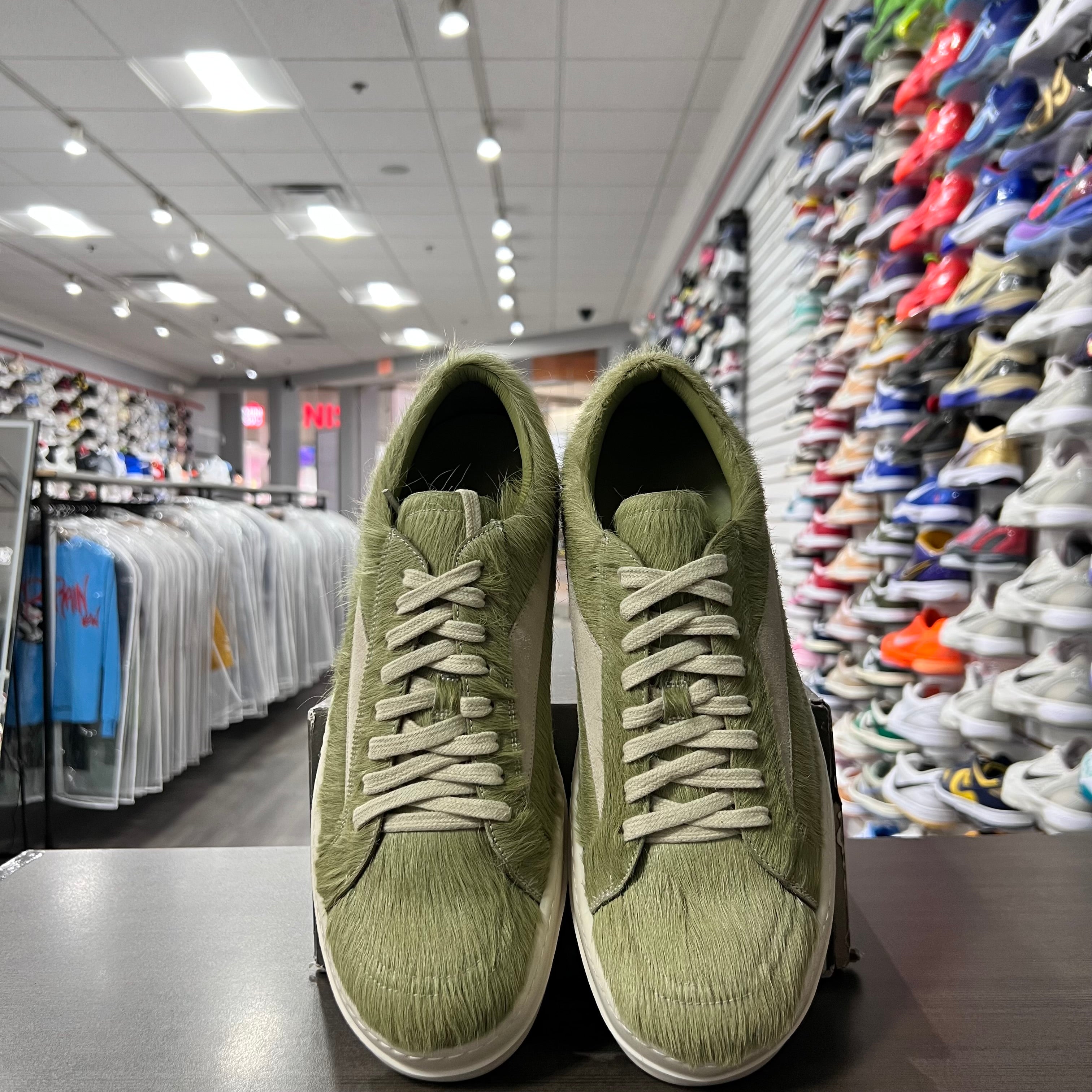 Rick Owens Luxor Runway Vintage Sneaker Pale Green Ponyhair Fur (Lightly Worn)