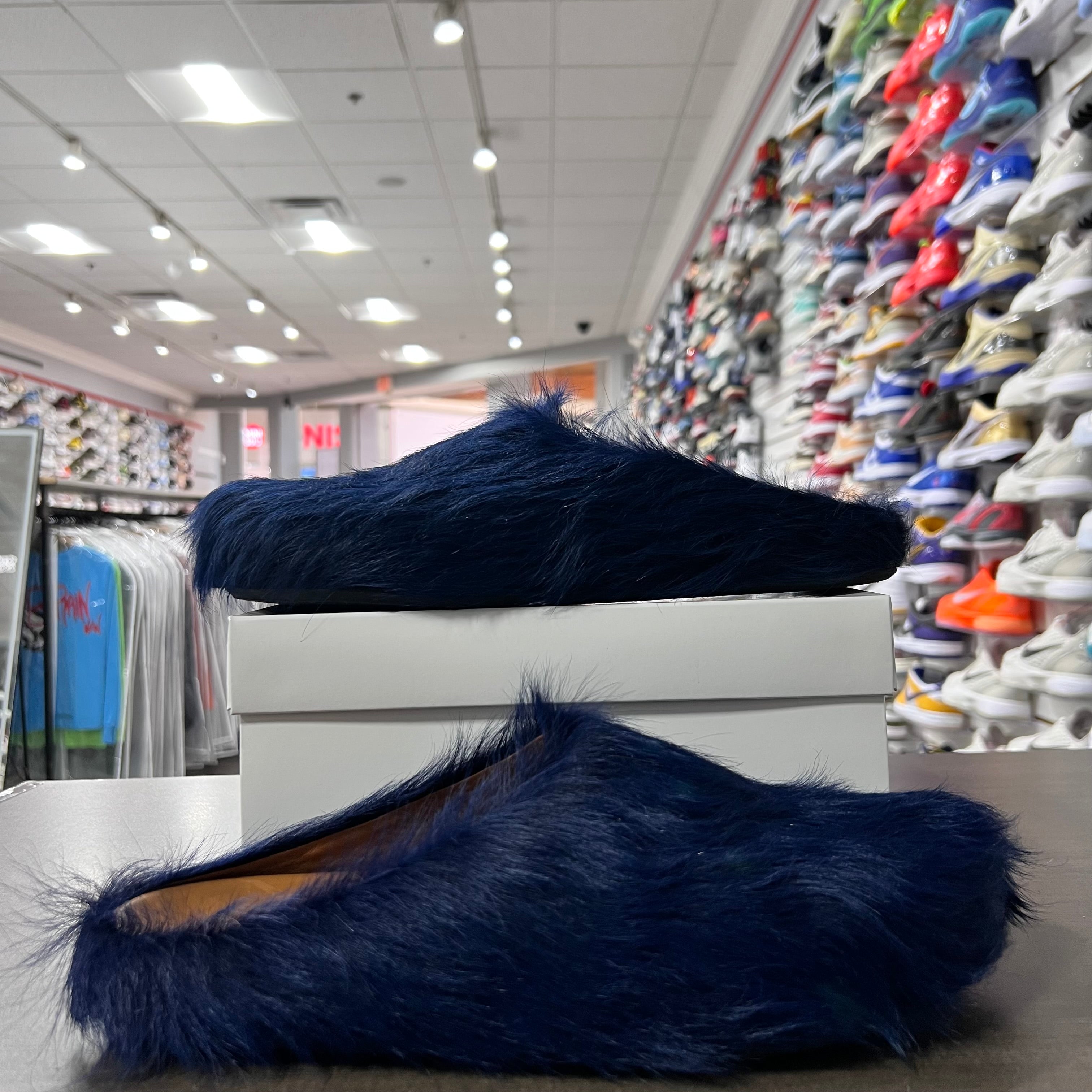 Marni Long Hair Calfskin Fussbett Sabot Mules Deep Blue (Lightly Worn+Replacement Box)