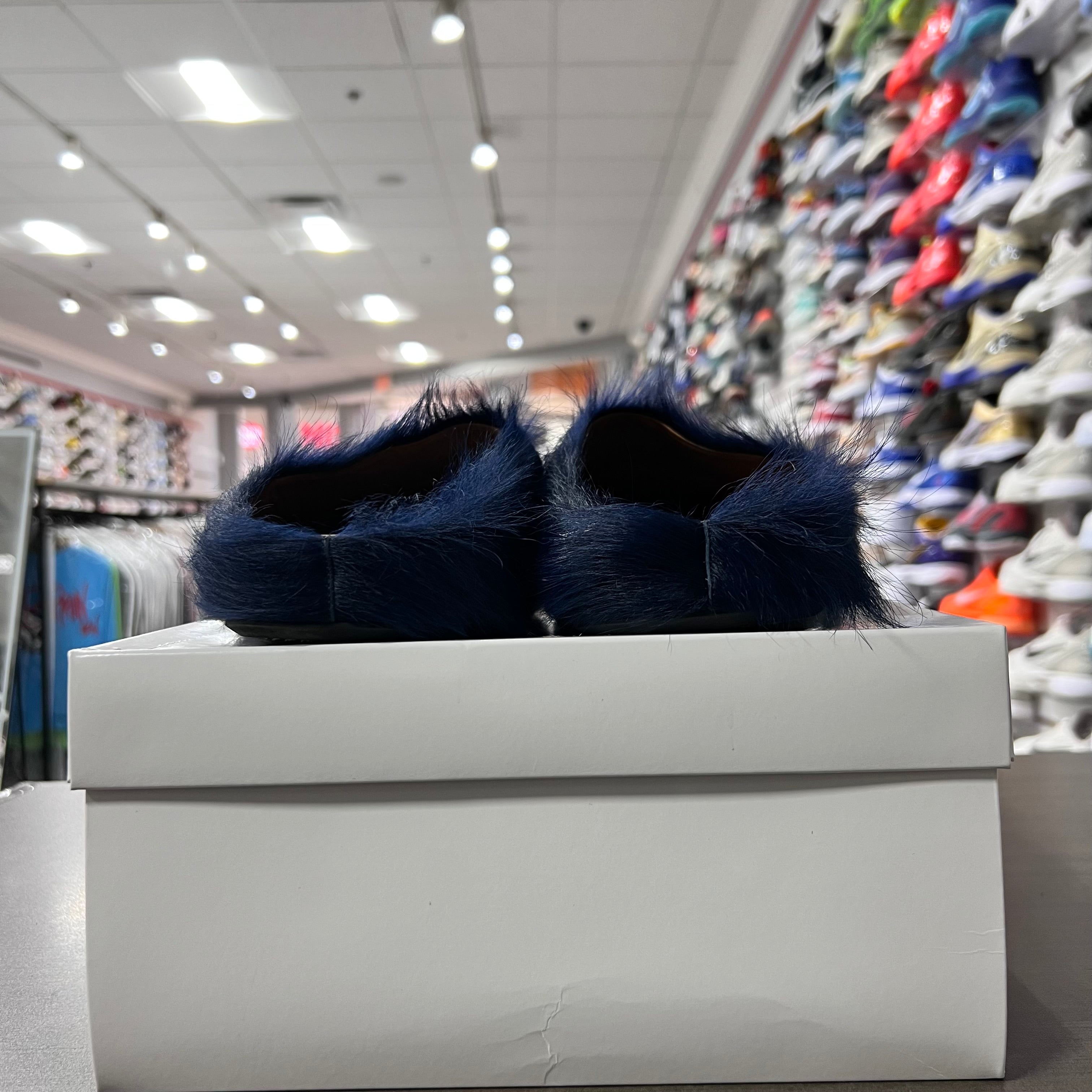 Marni Long Hair Calfskin Fussbett Sabot Mules Deep Blue (Lightly Worn+Replacement Box)