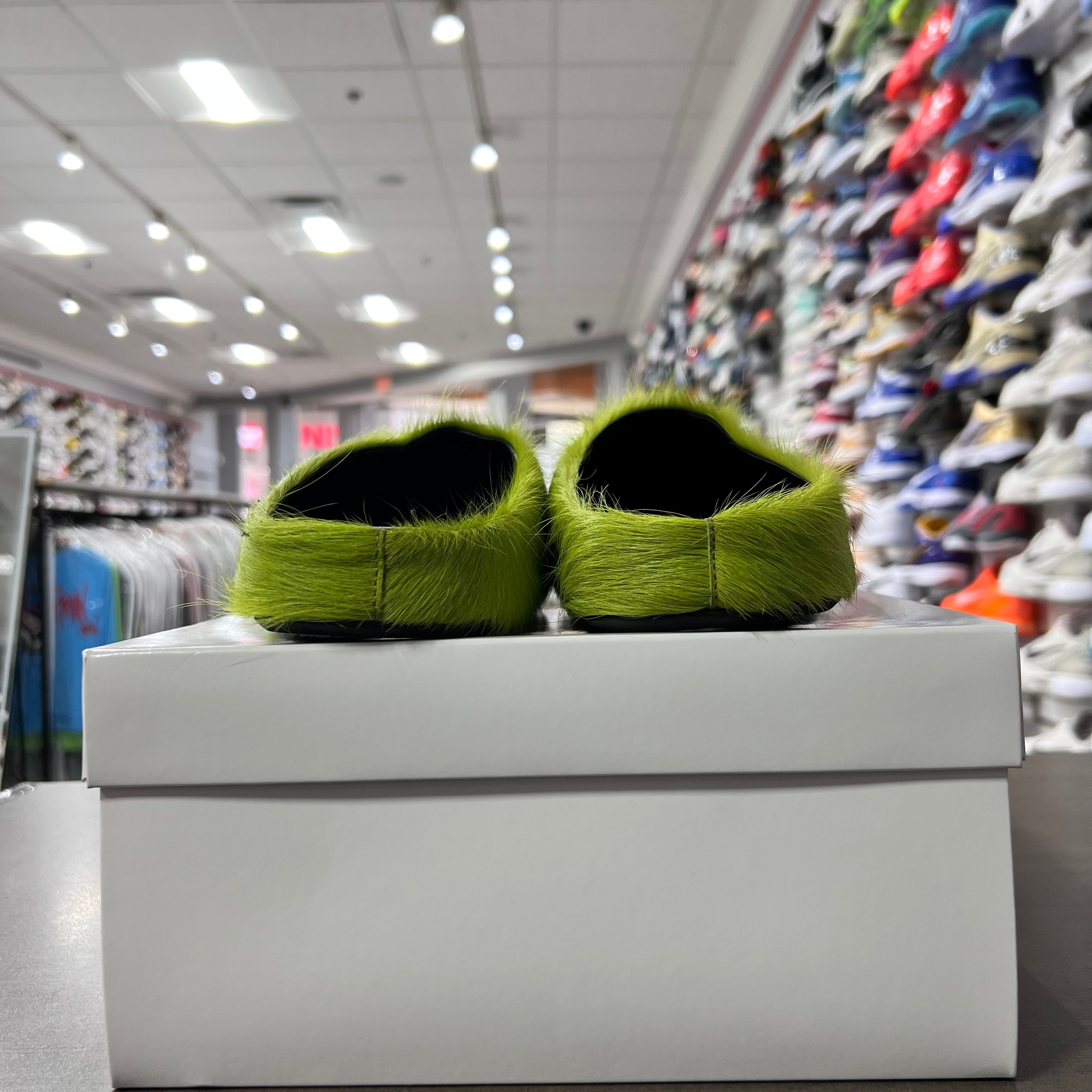Marni Long Hair Calfskin Fussbett Sabot Mules Lime Green (Lightly Worn+Replacement Box)