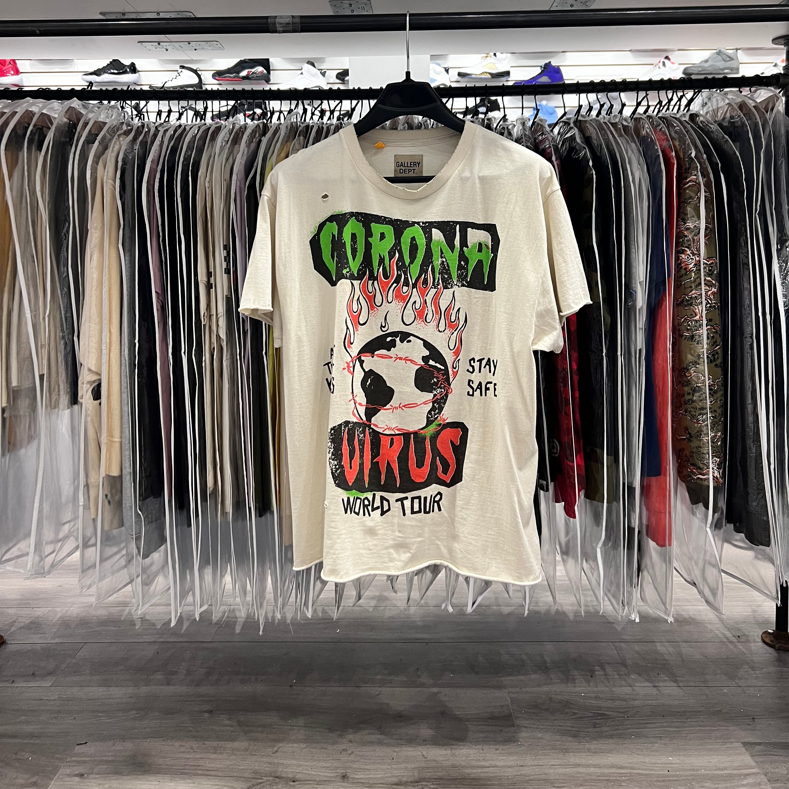 Gallery Dept. White World Tour/ATK Distressed Boxy T-Shirt (Lightly Worn)