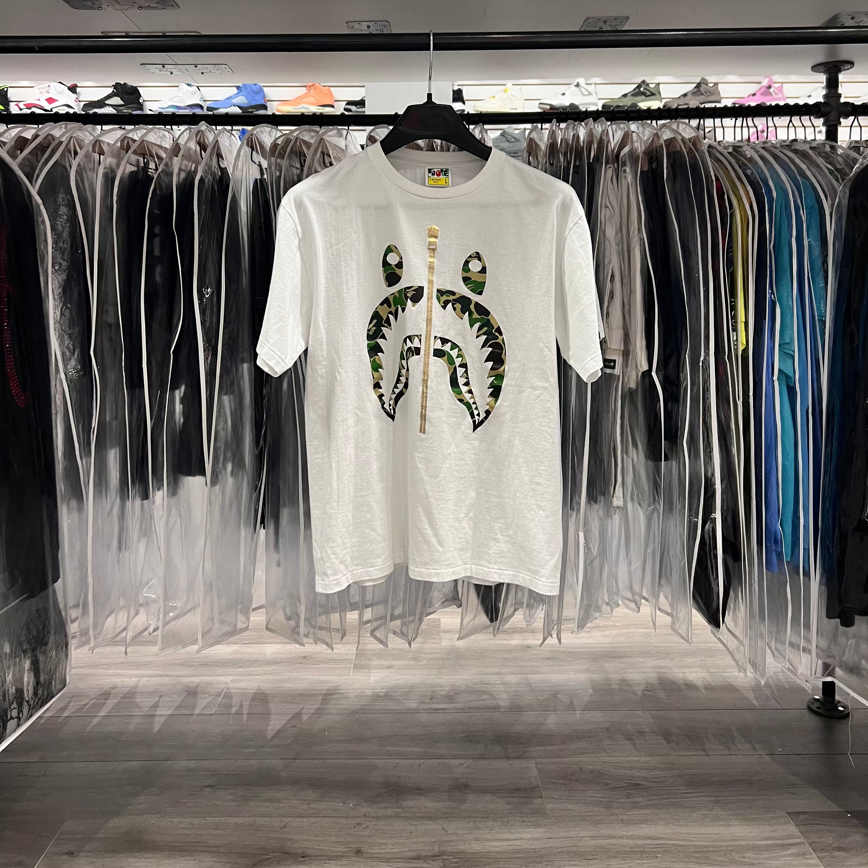 A Bathing Ape Shark Head Logo Tee Green Gold (Lightly Worn)