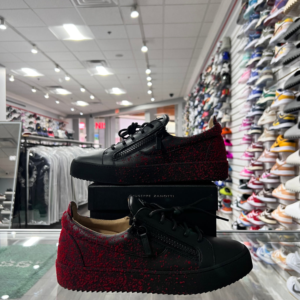 Giuseppe Zanotti Frankie Low-Top Sneakers Black/Red Drops (Lightly Worn)