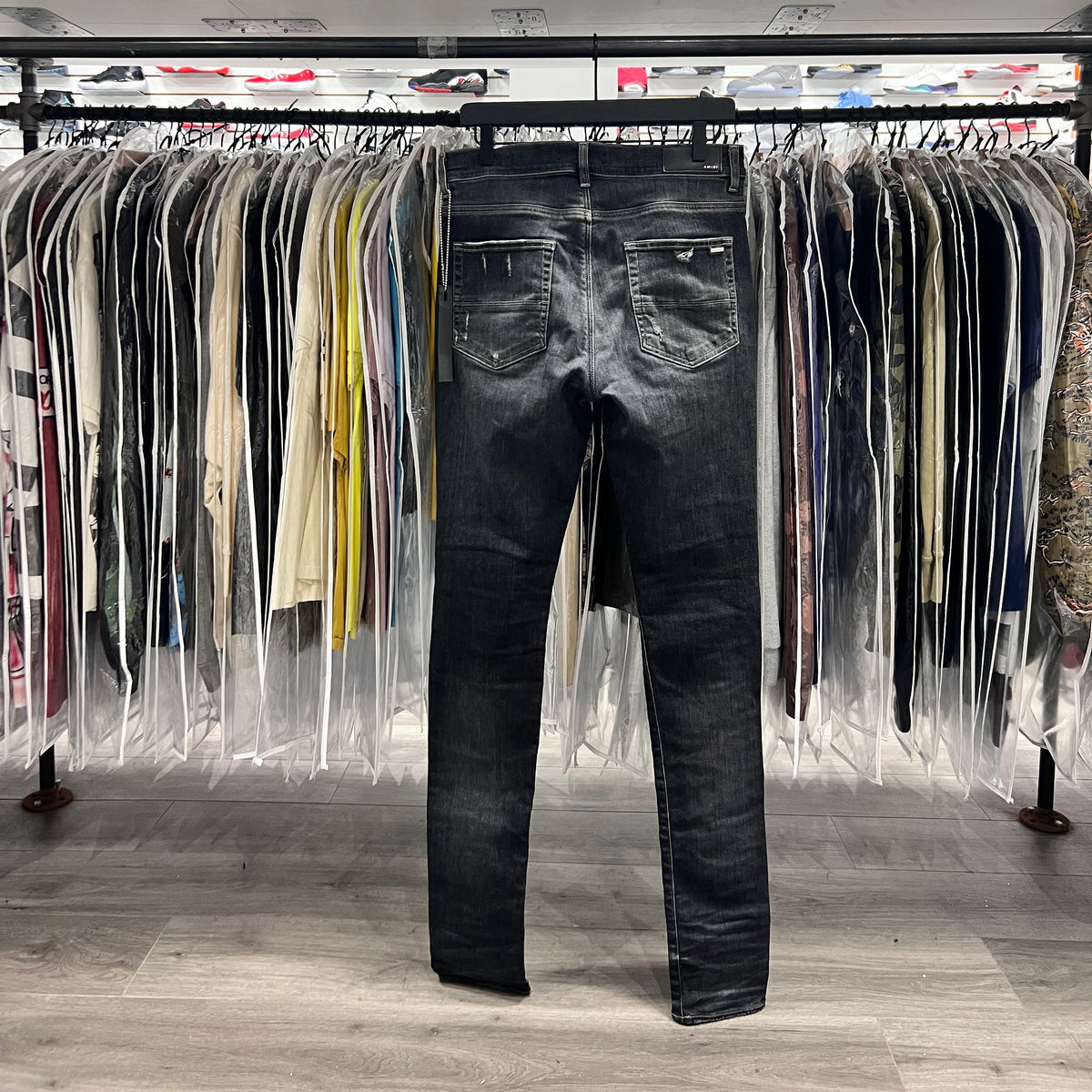 Amiri MX1 Black Leather Patch Jeans (Lightly Worn)