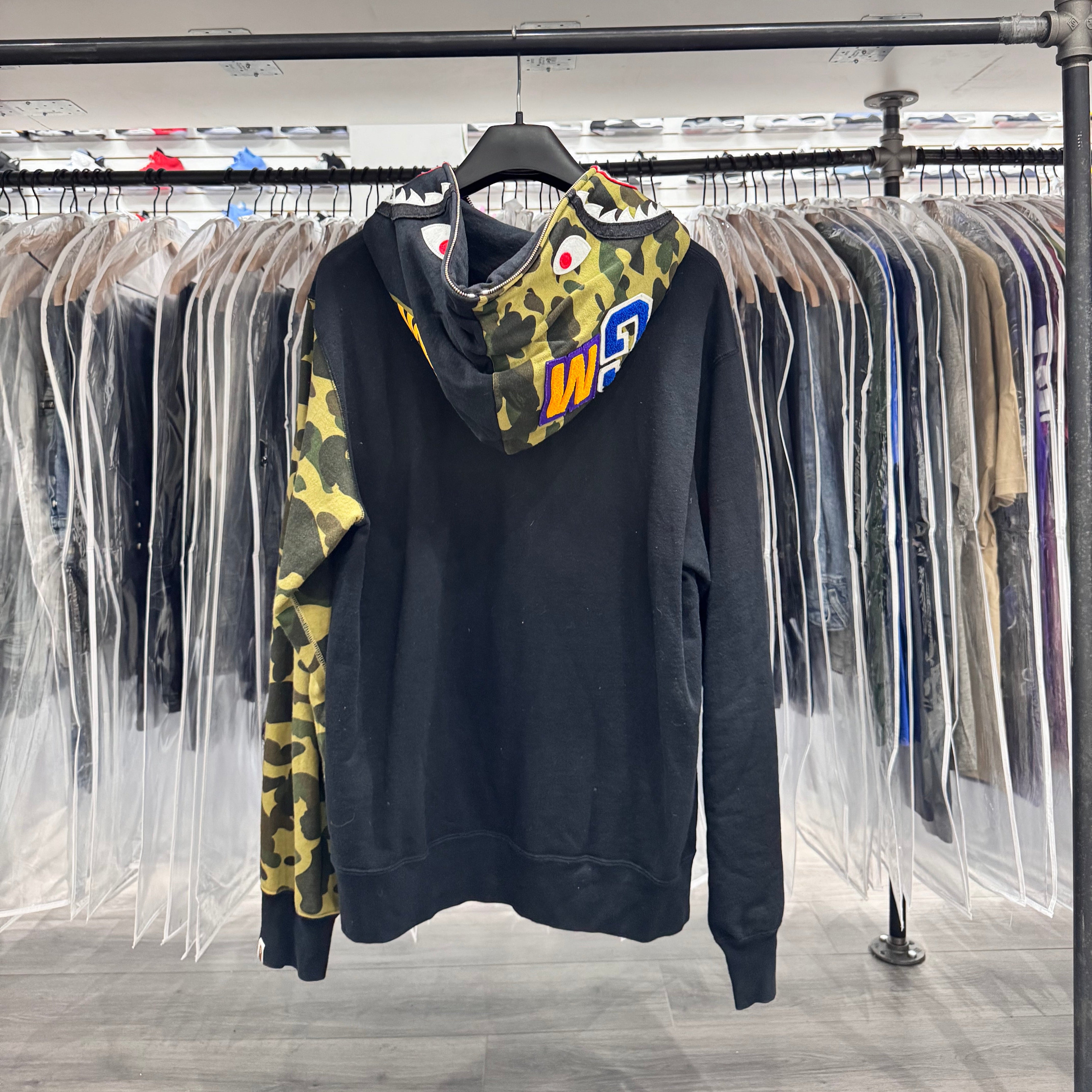 A Bathing Ape Full Zip Shark Hoodie Black Green Camo (Lightly Worn)