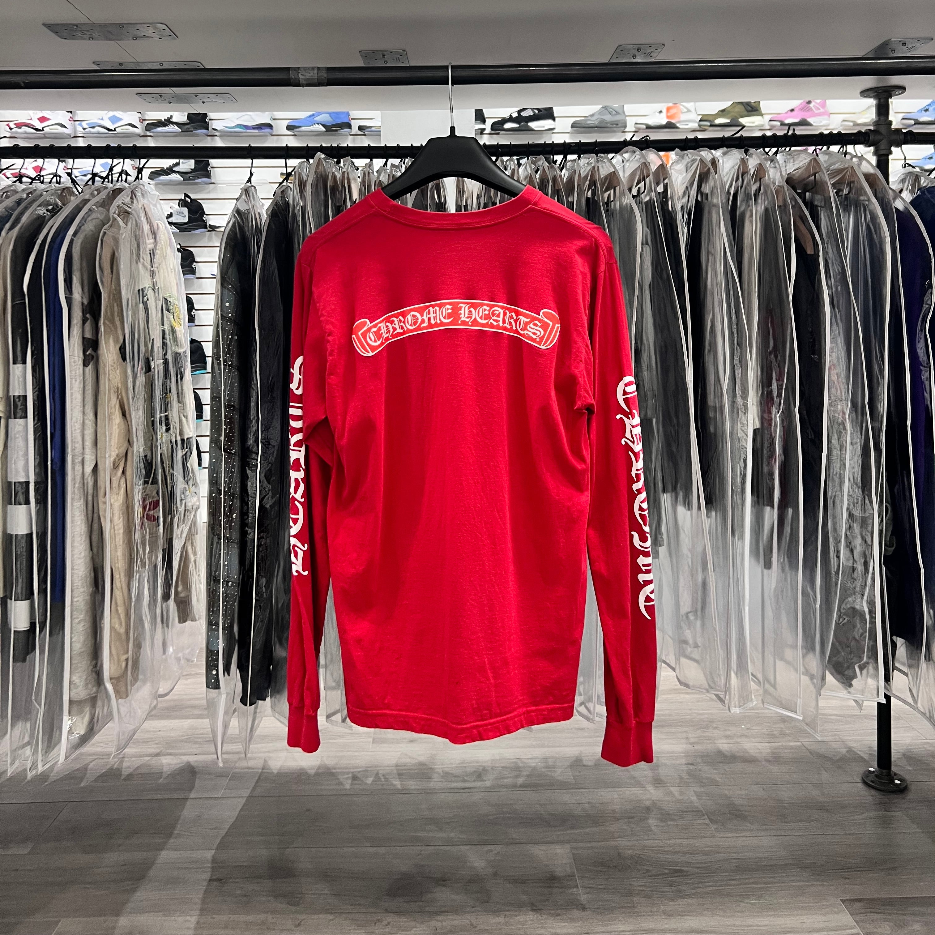 Chrome Hearts Long Sleeve Tee Red White Scroll Logo (Lightly Worn)