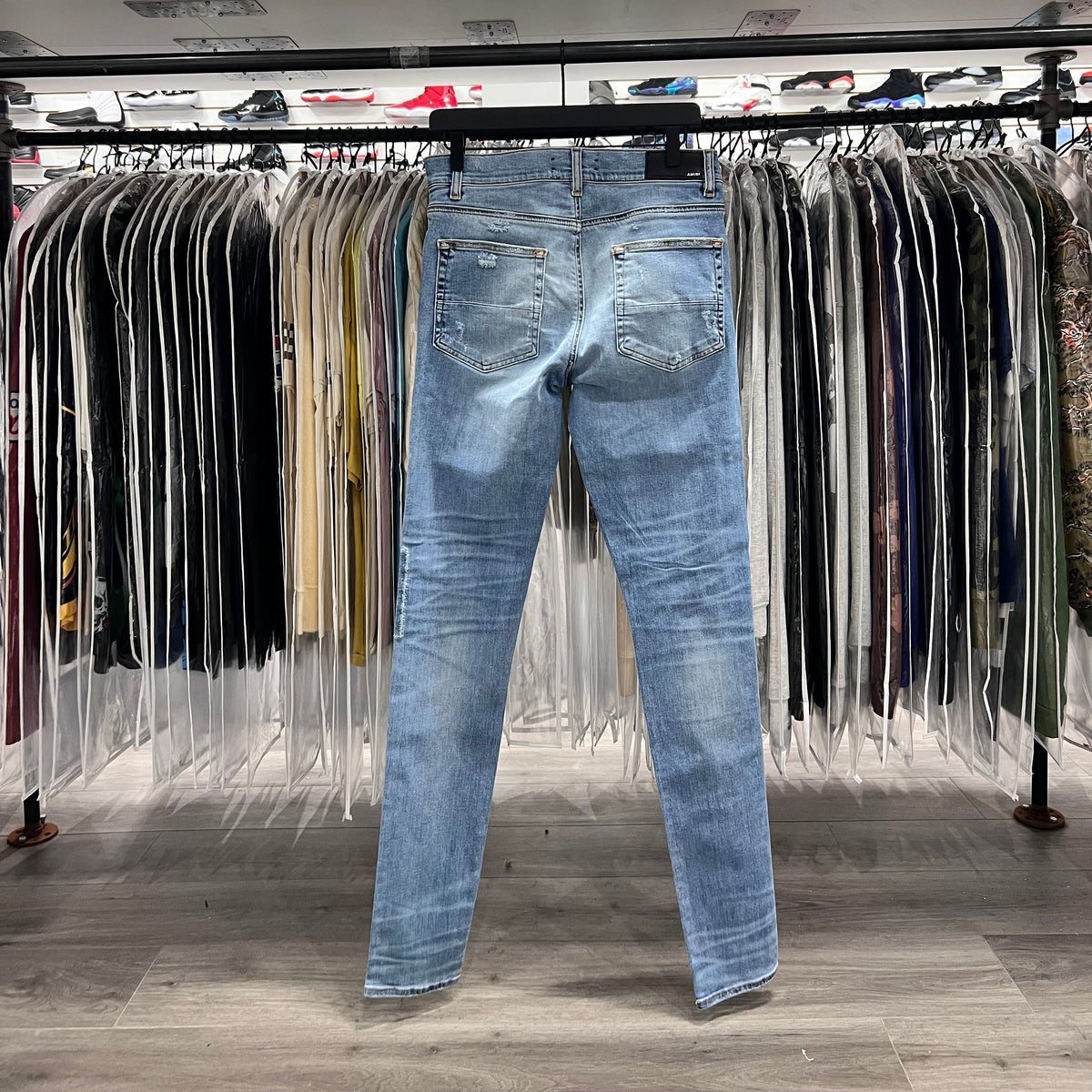 Amiri Skinny Fit Panneled Distressed Stretch Denim Jean (Lightly Worn)