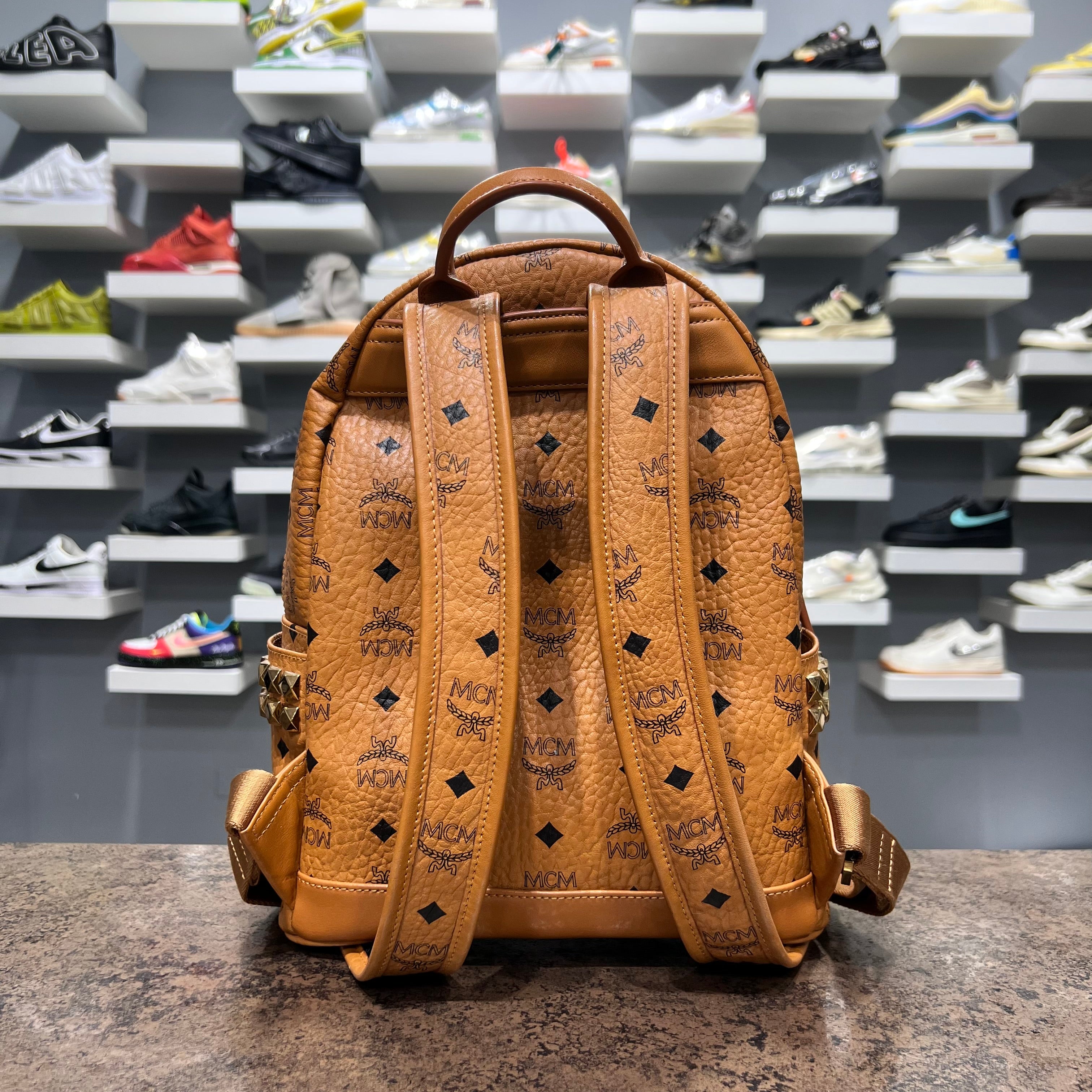 MCM Visetos Side Studs Backpack Small Cognac (Lightly Worn)