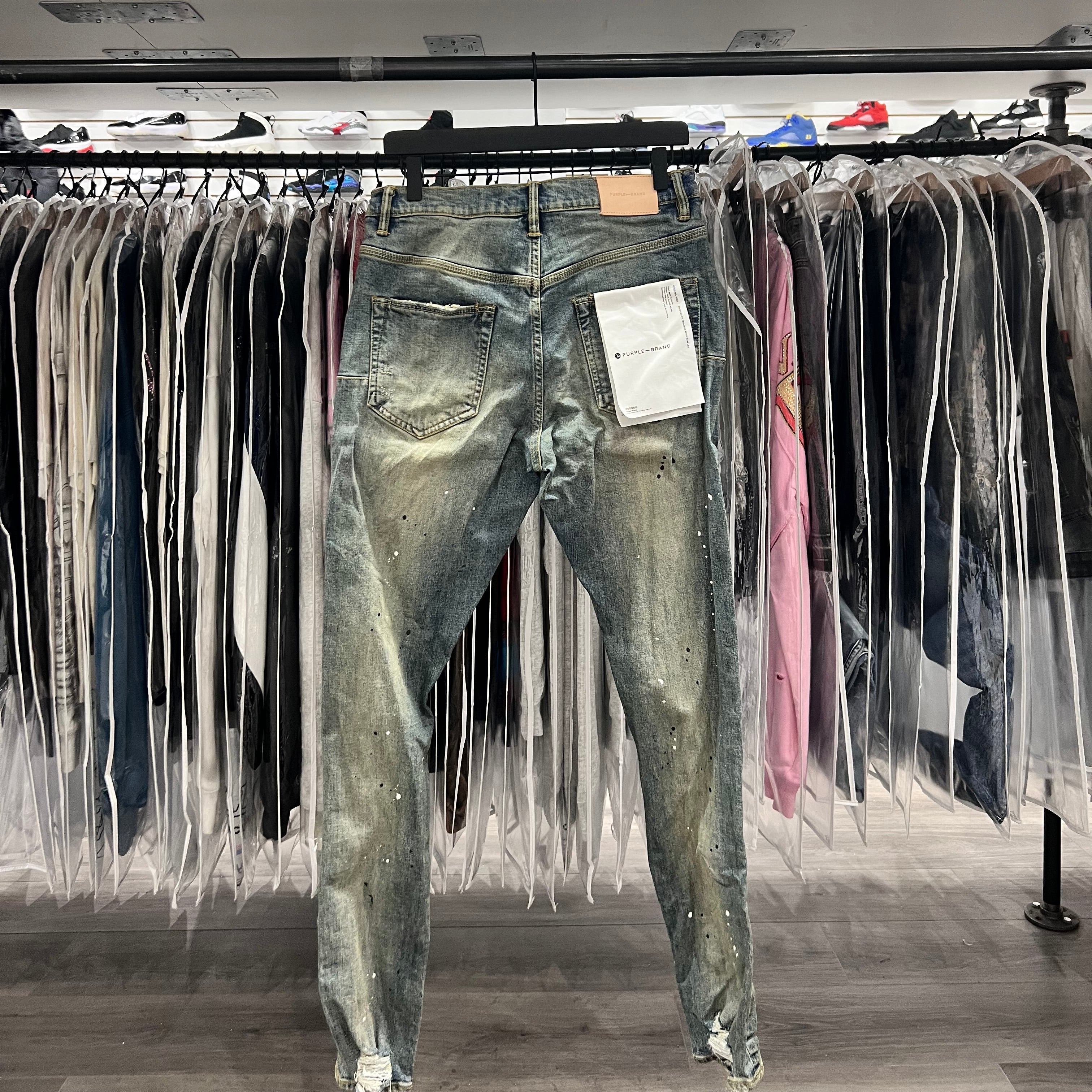 Purple Jeans Blue Wash Black White Paint (Lightly Worn)