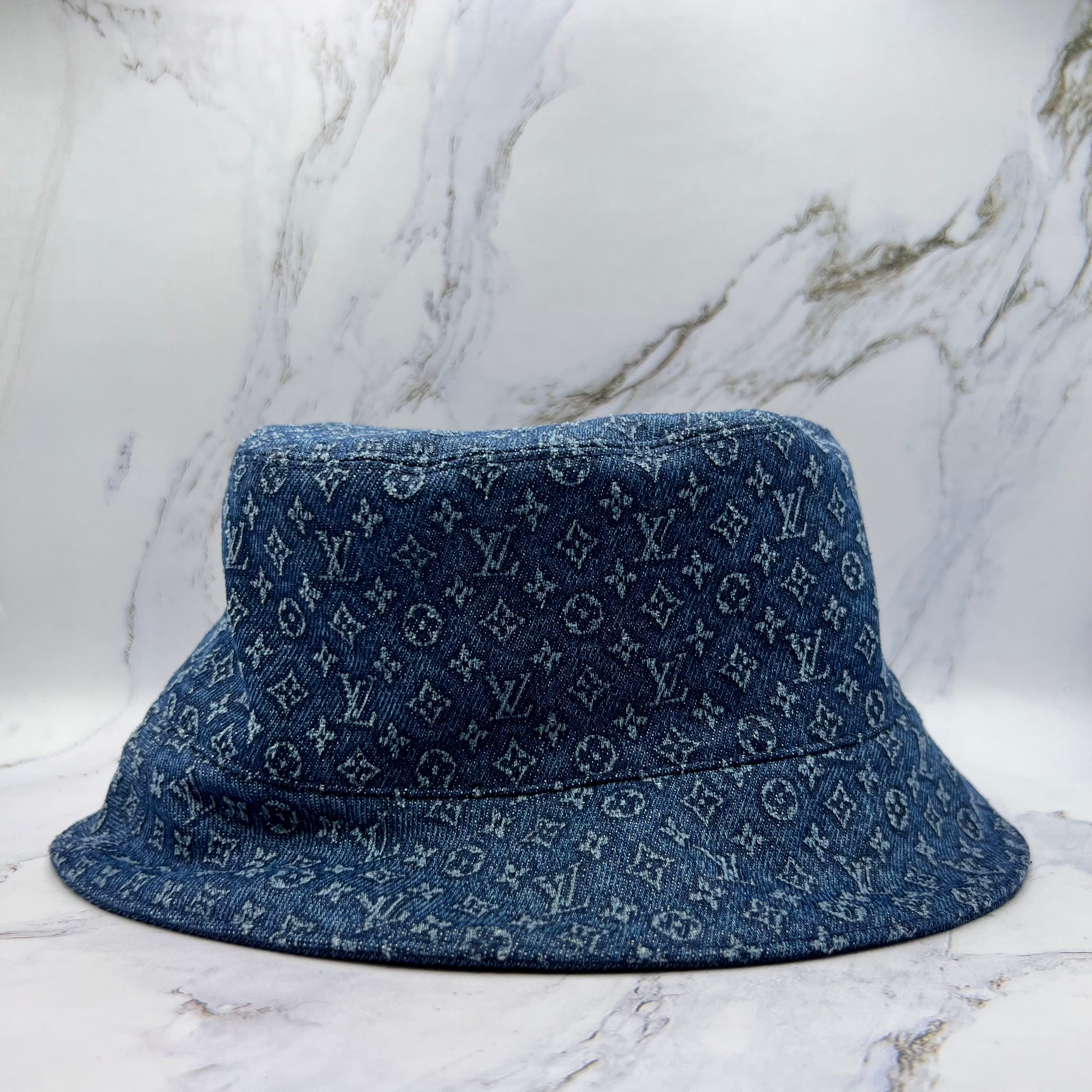 Louis Vuitton Reversible Blue Denim Monogram Bucket Hat (Lightly Worn)