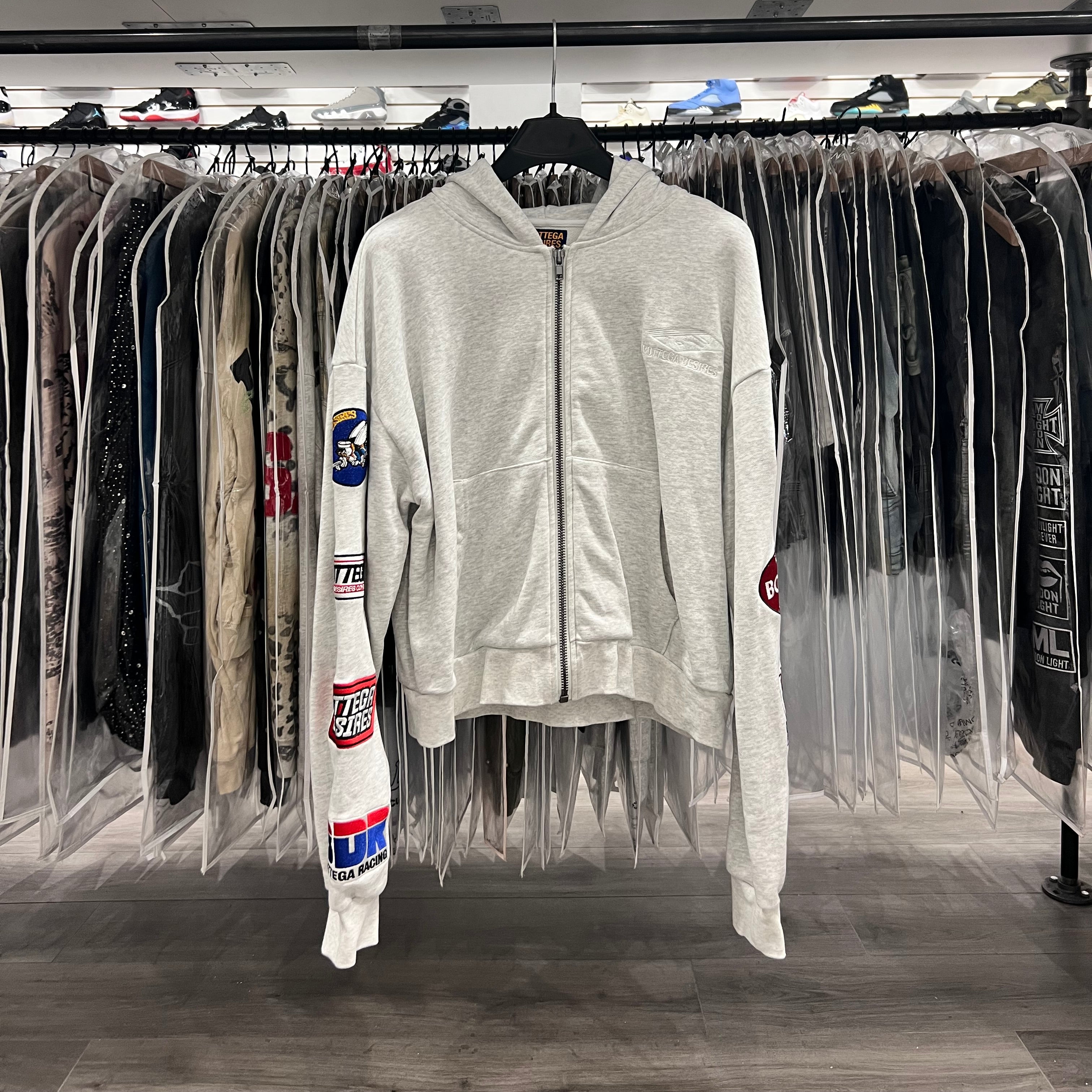 Bottega Desires Logo Patch Zip Up Hoodie Grey (Lightly Worn)