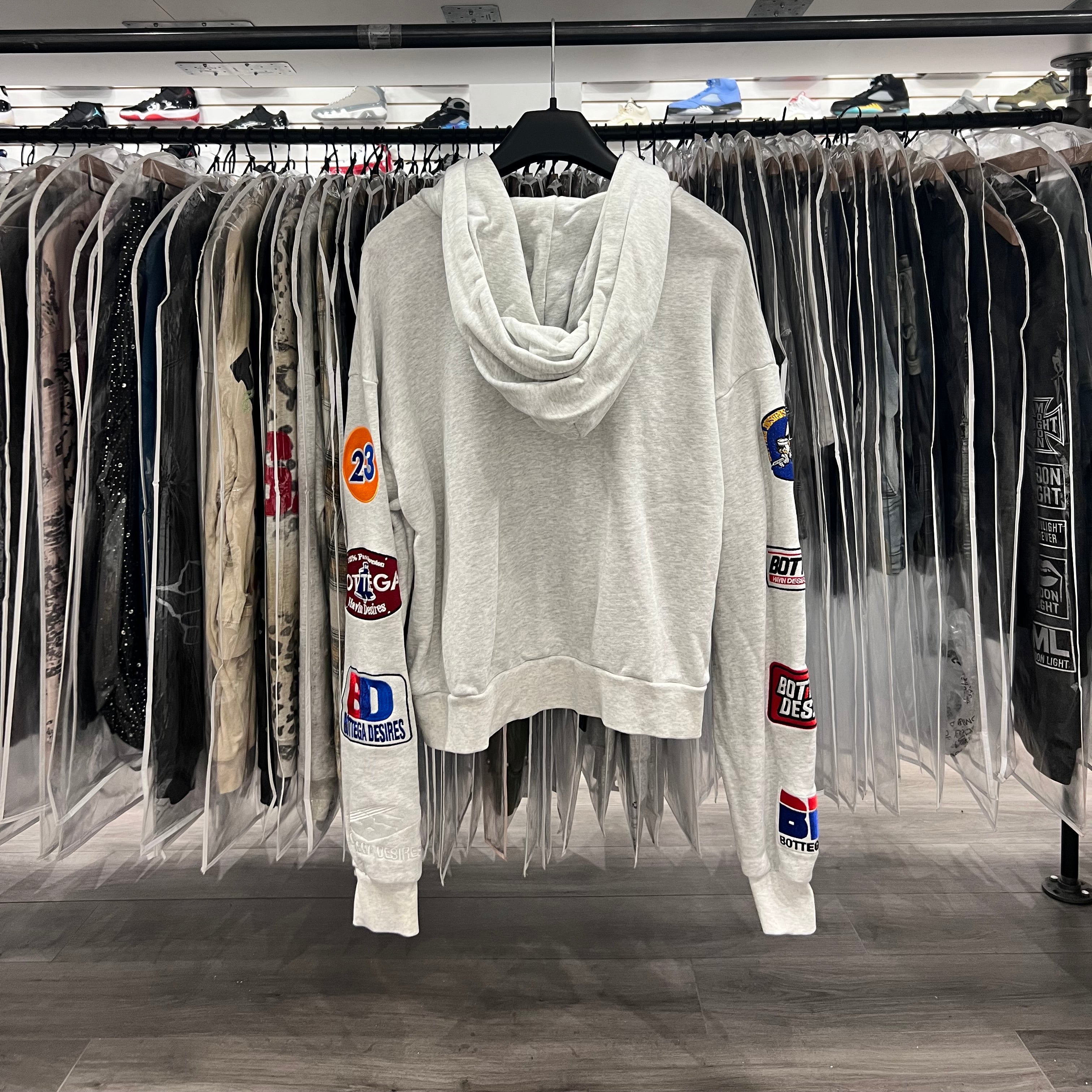 Bottega Desires Logo Patch Zip Up Hoodie Grey (Lightly Worn)