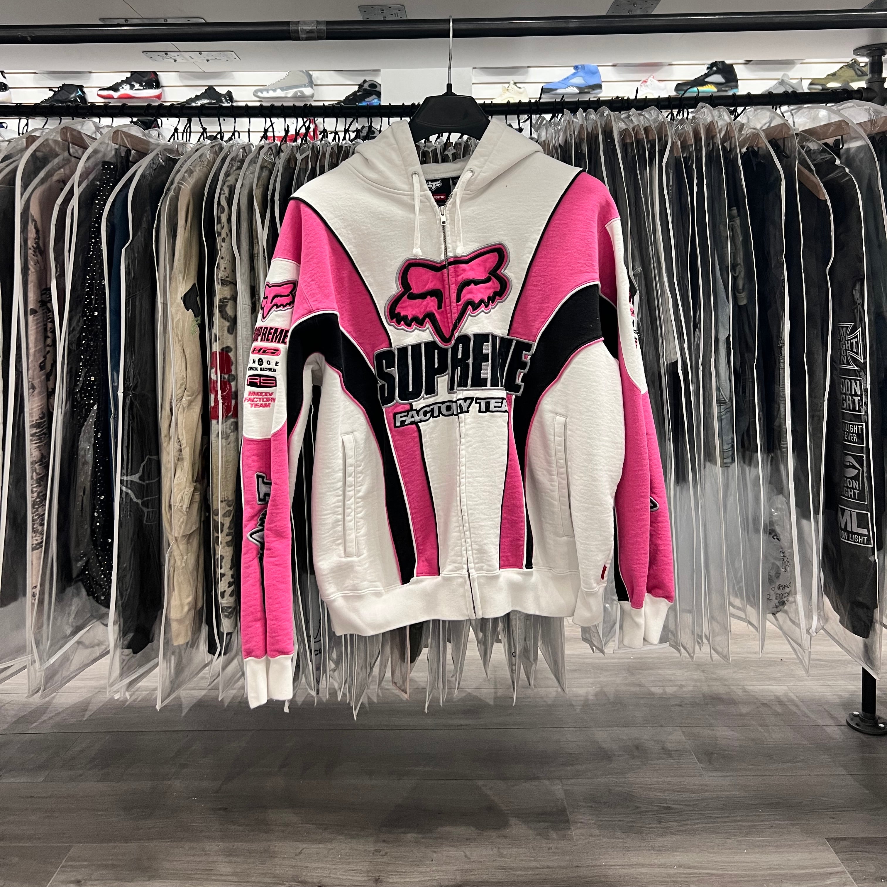 Supreme X Fox Racing Zip Up Hoodie Pink (Lightly Worn)