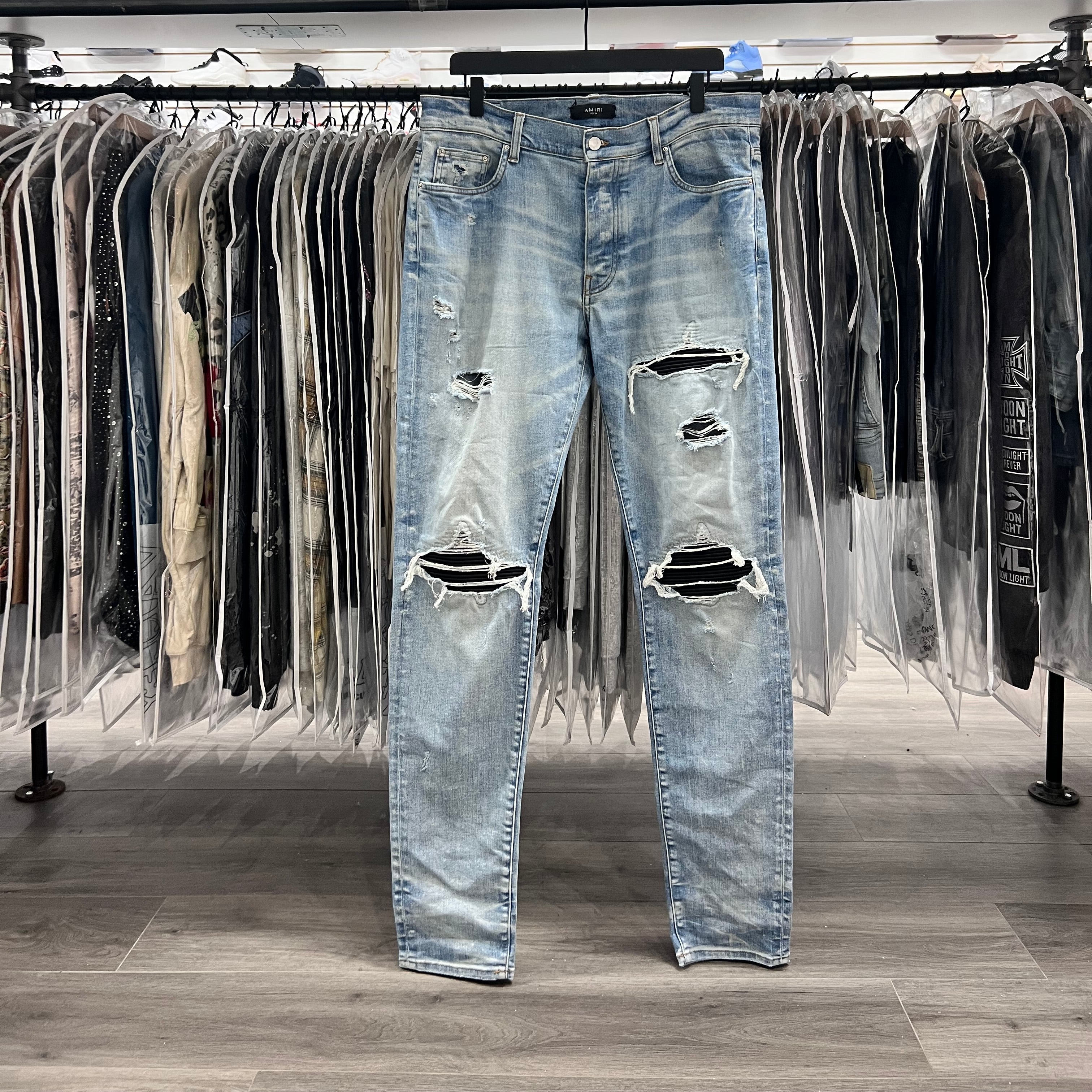 Amiri MX1 Jeans Dark Blue Black Patches (Lightly Worn)