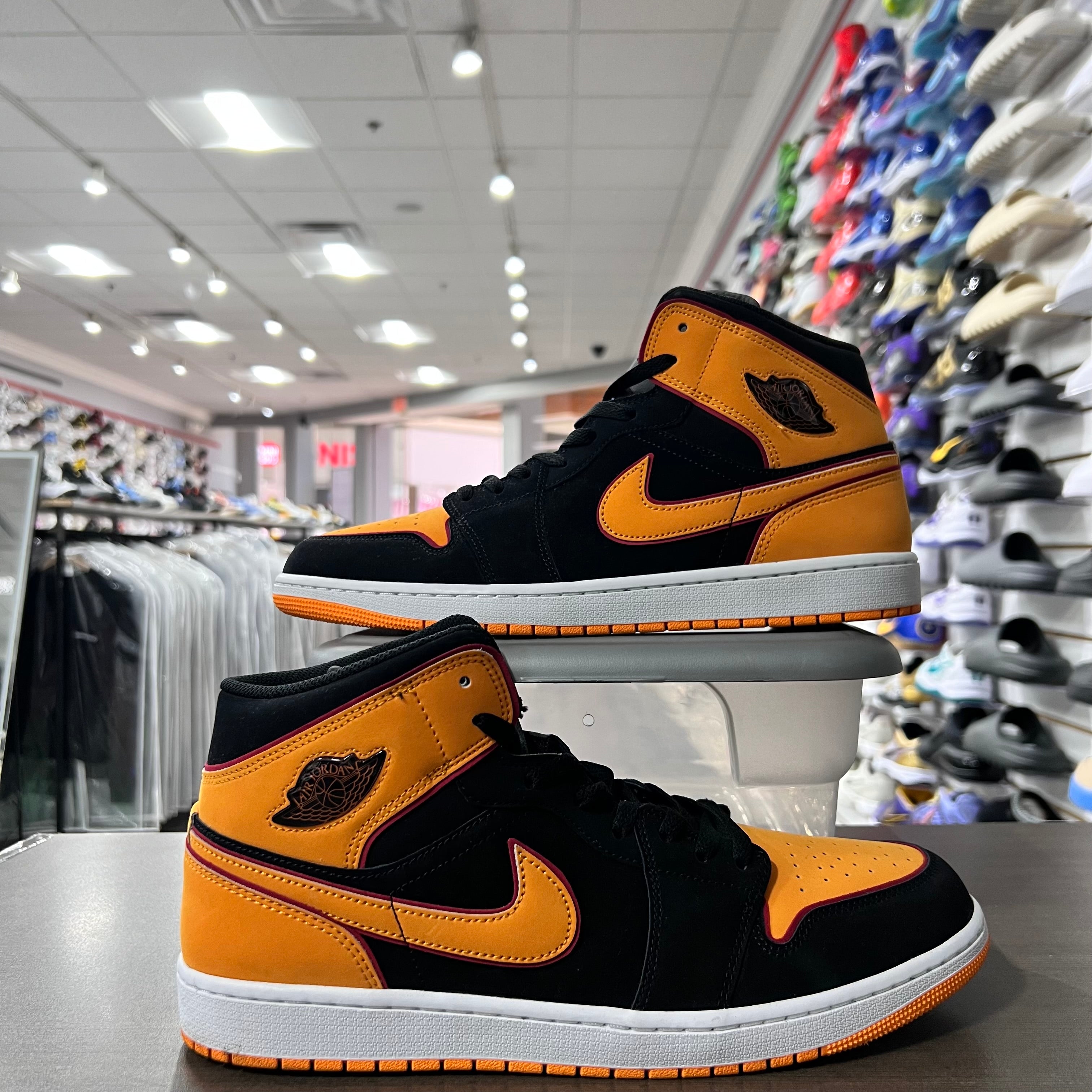 Jordan 1 Mid Mens Fat Tongue Black Orange (Lightly Worn+Replacement Box)