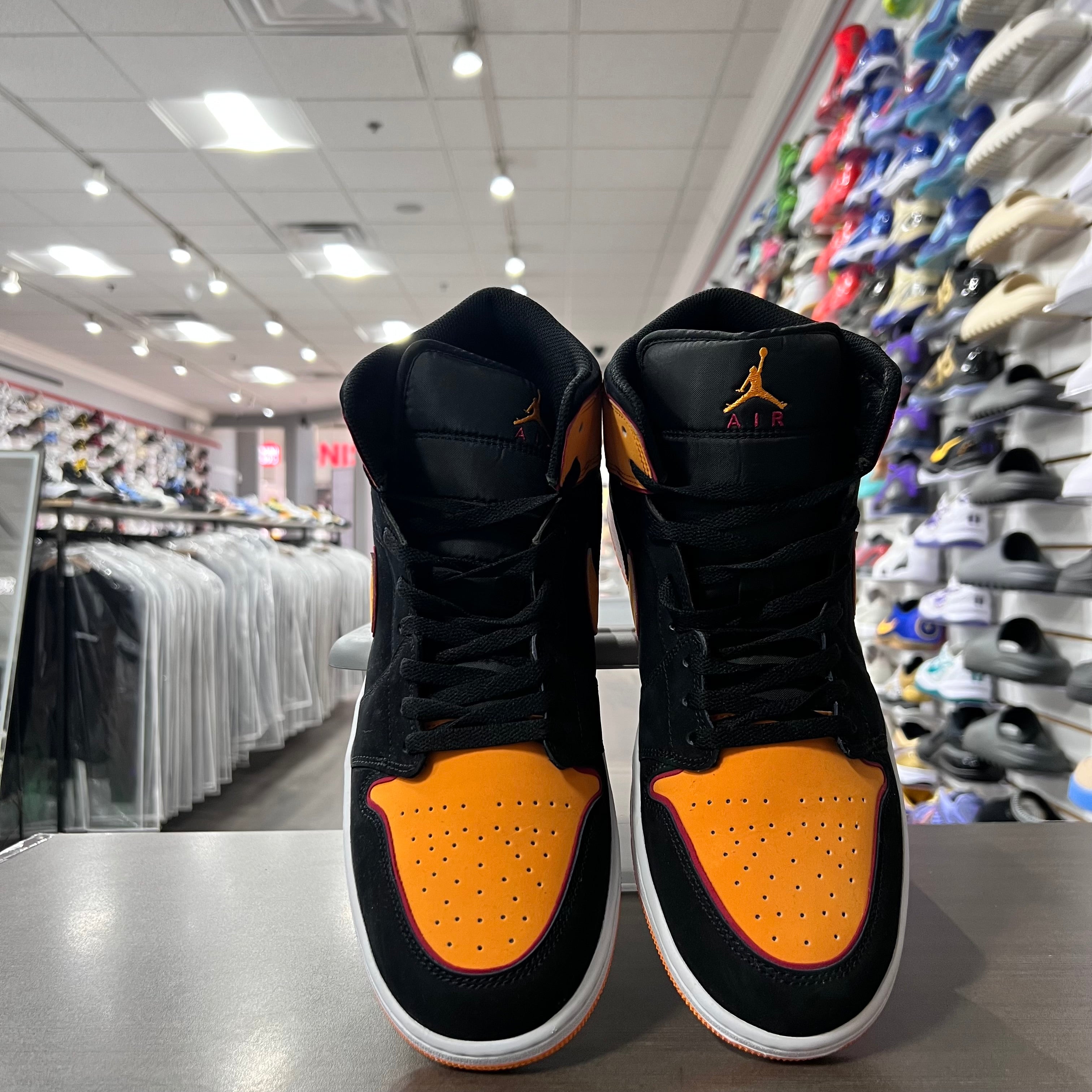 Jordan 1 Mid Mens Fat Tongue Black Orange (Lightly Worn+Replacement Box)