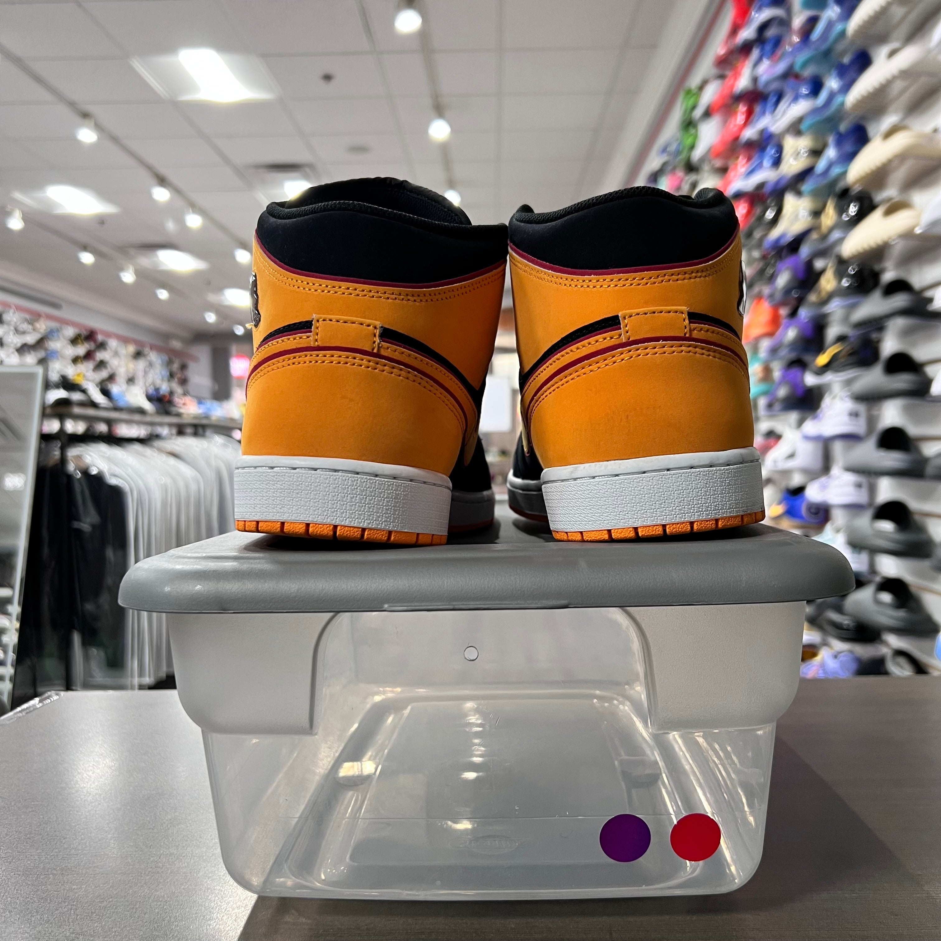 Jordan 1 Mid Mens Fat Tongue Black Orange (Lightly Worn+Replacement Box)