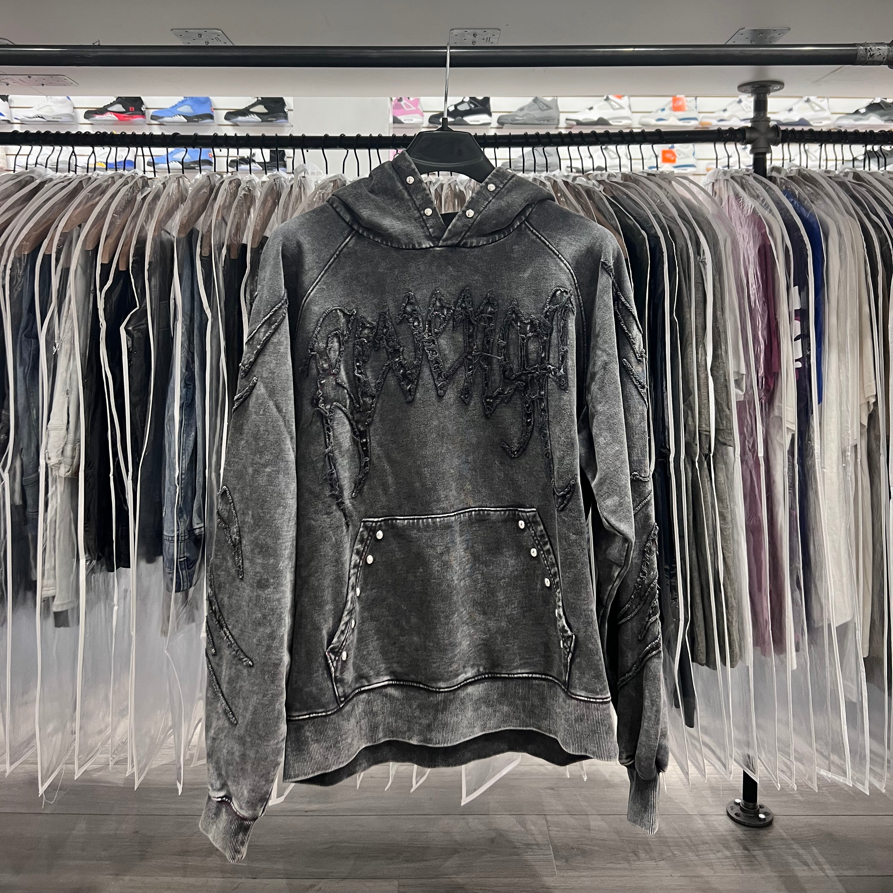 Revenge Vintage Arch Logo Studded Hoodie Washed Black