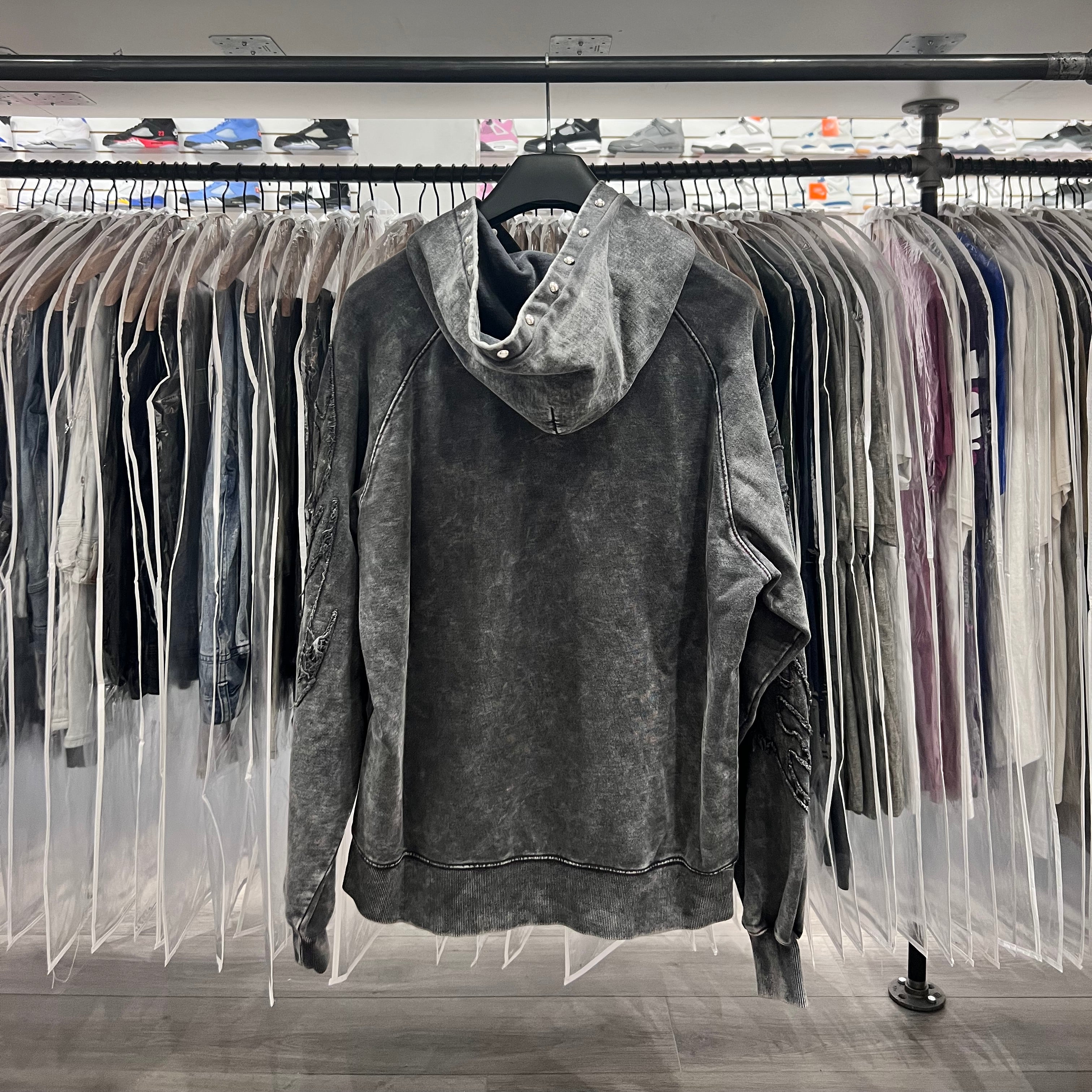 Revenge Vintage Arch Logo Studded Hoodie Washed Black