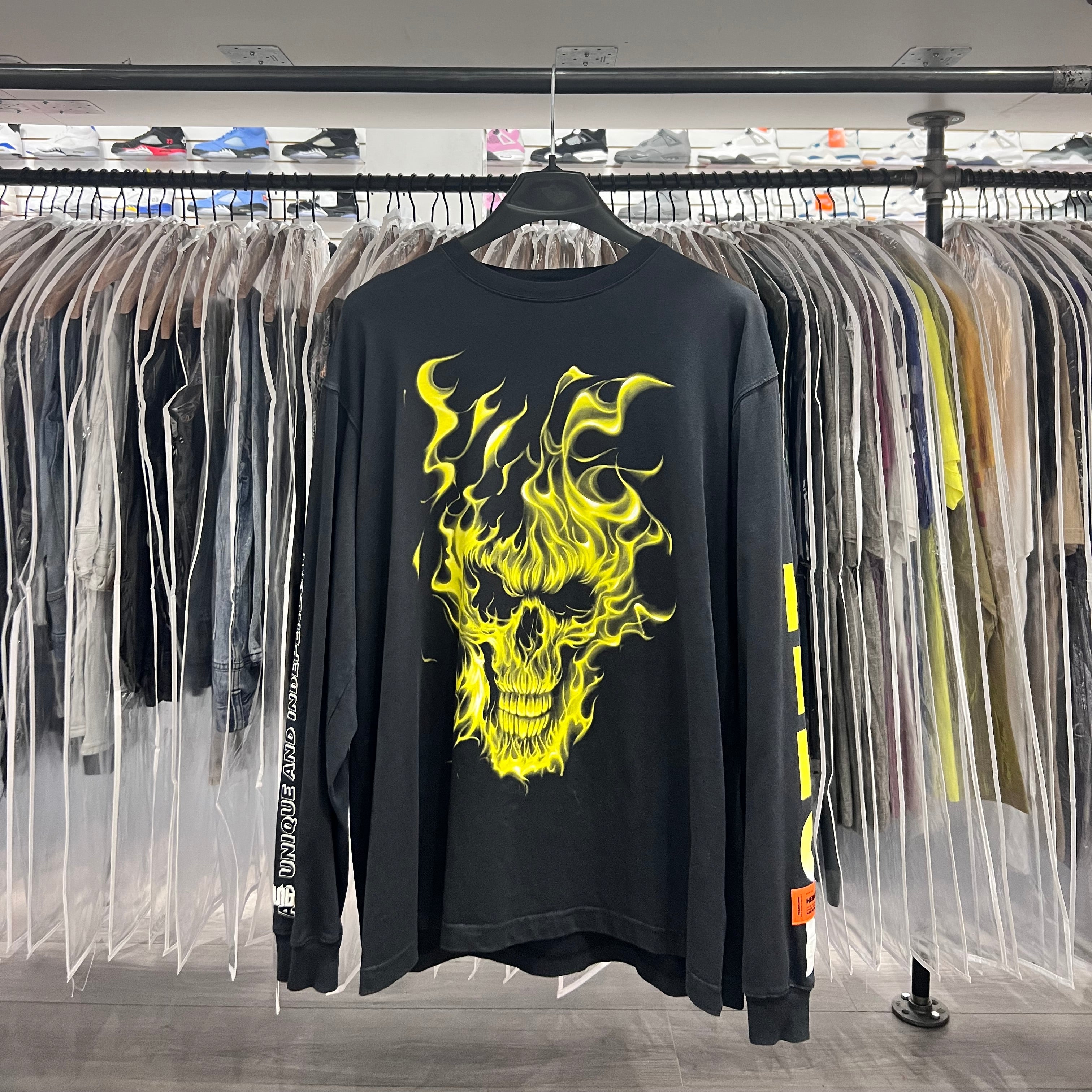 Heron Preston Long Sleeve Tee Black Neon Yellow (Lightly Worn)