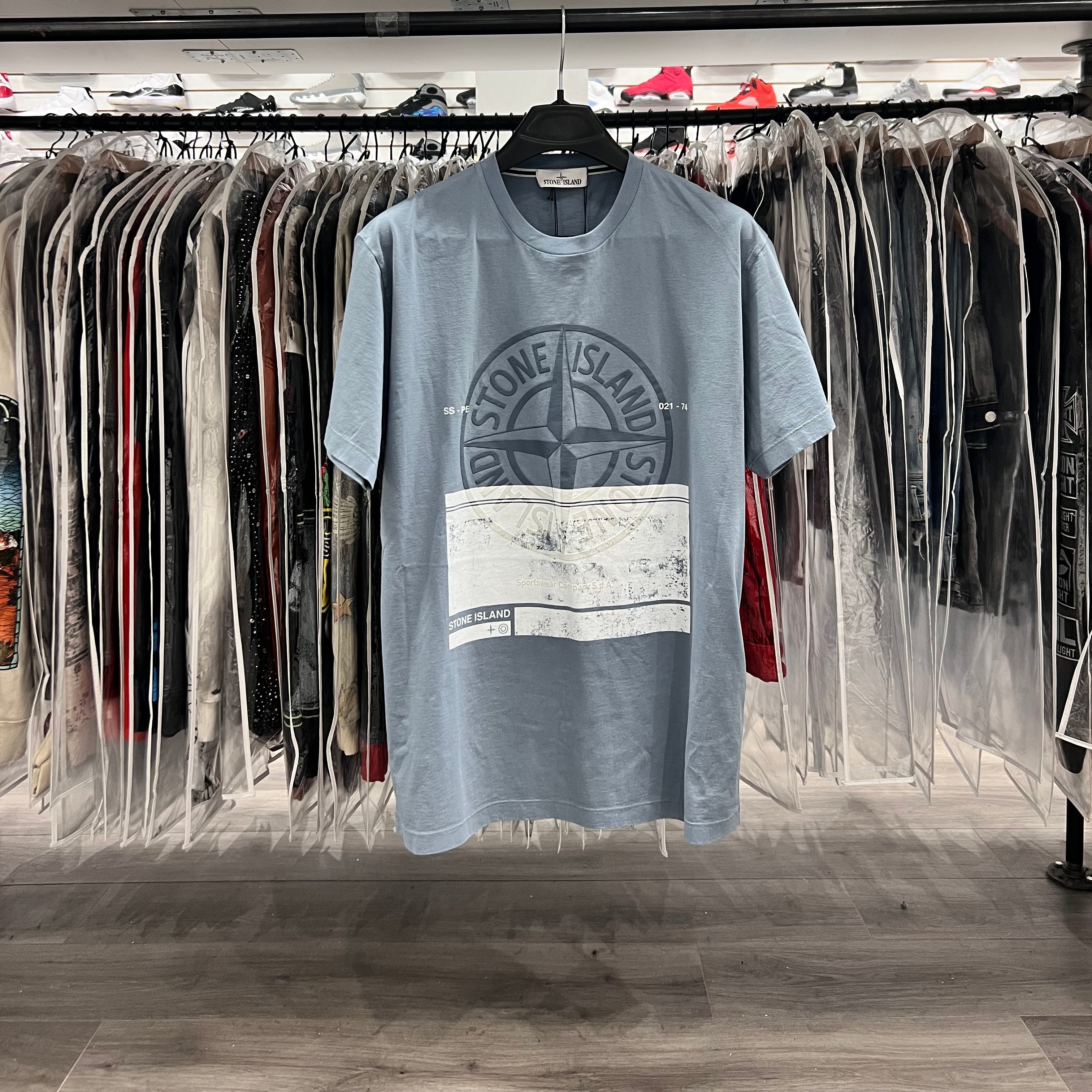 Stone Island Printed Logo Tee Sky Blue