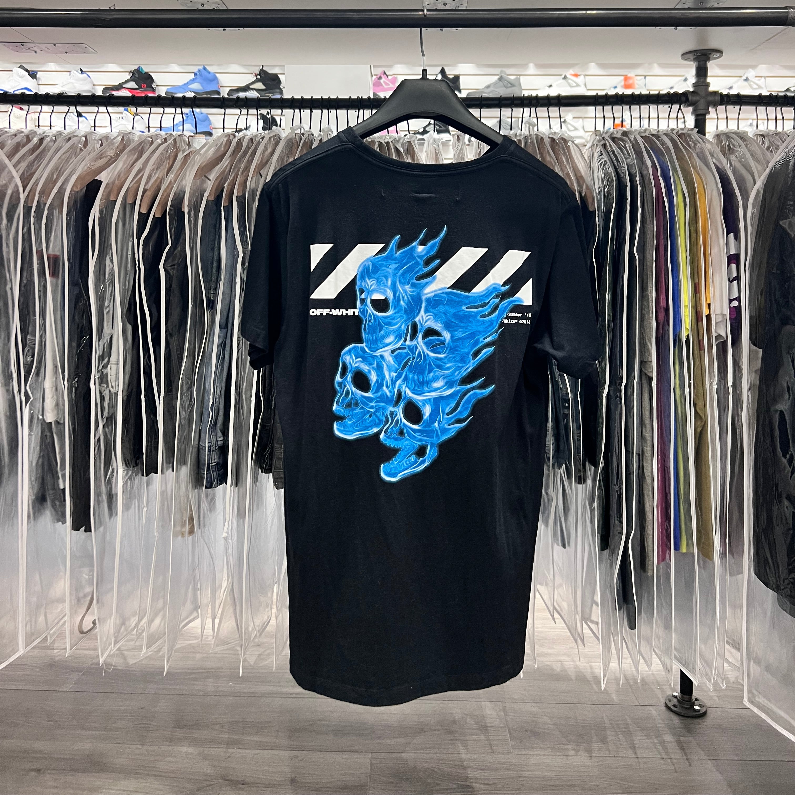 Off White Tee Black Blue Skulls (Lightly Worn)