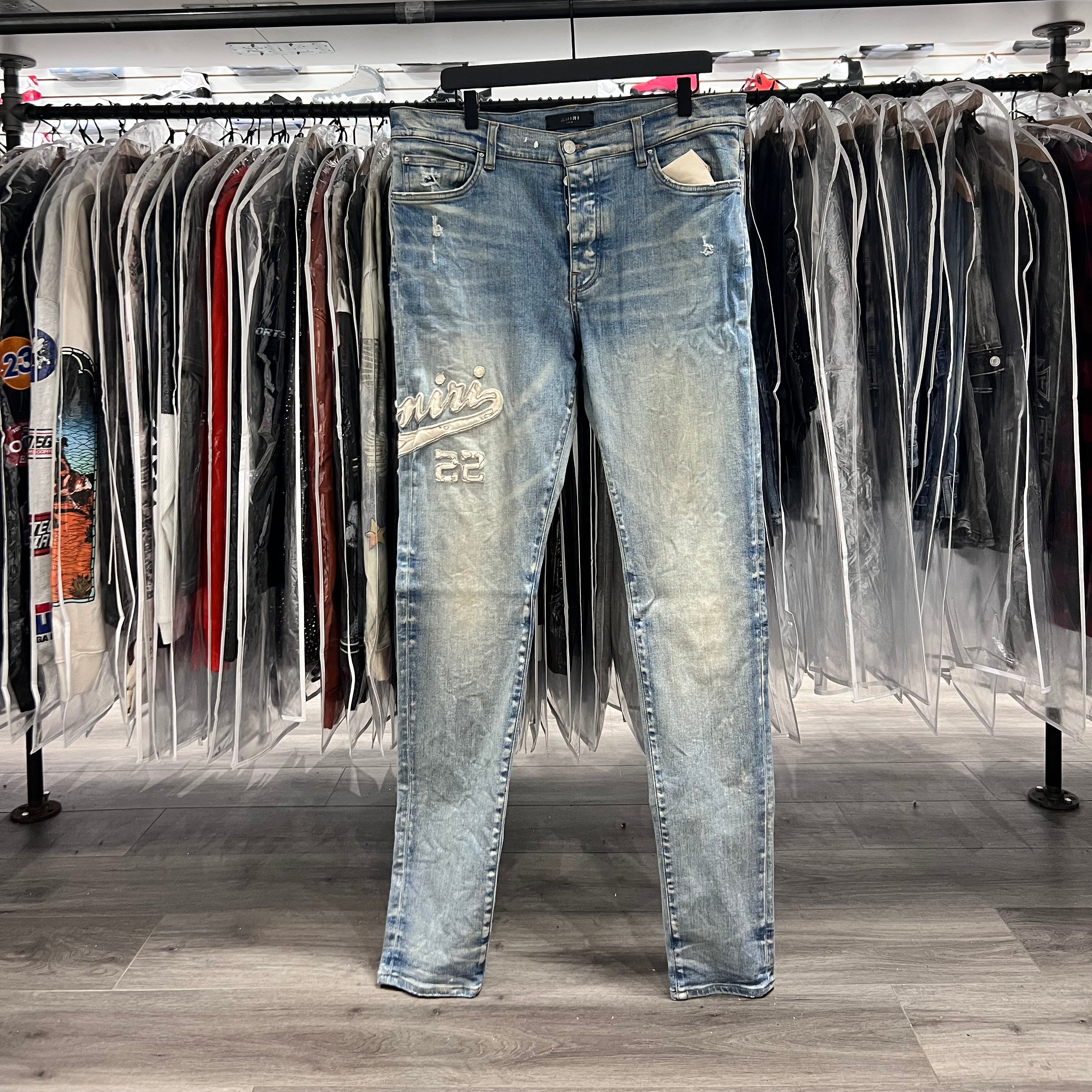 Amiri Varsity Patch 22 Jeans Blue Wash (Lightly Worn)