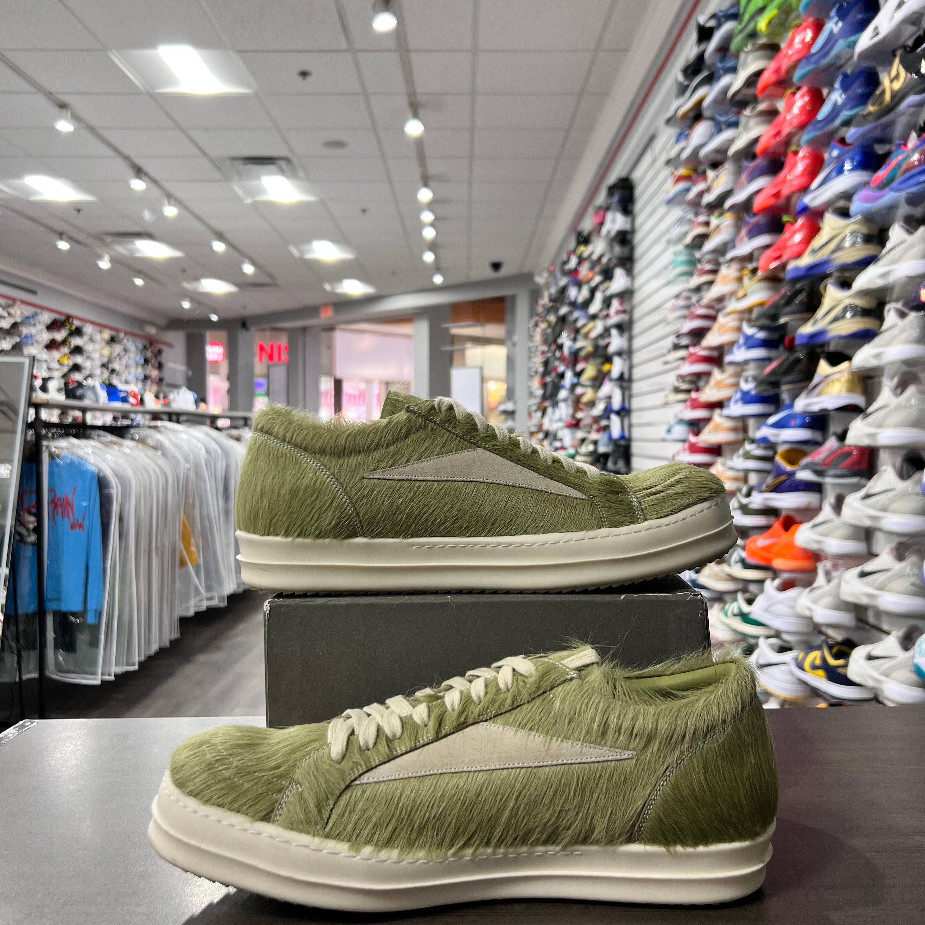 Rick Owens Luxor Runway Vintage Sneaker Pale Green Ponyhair Fur (Lightly Worn)