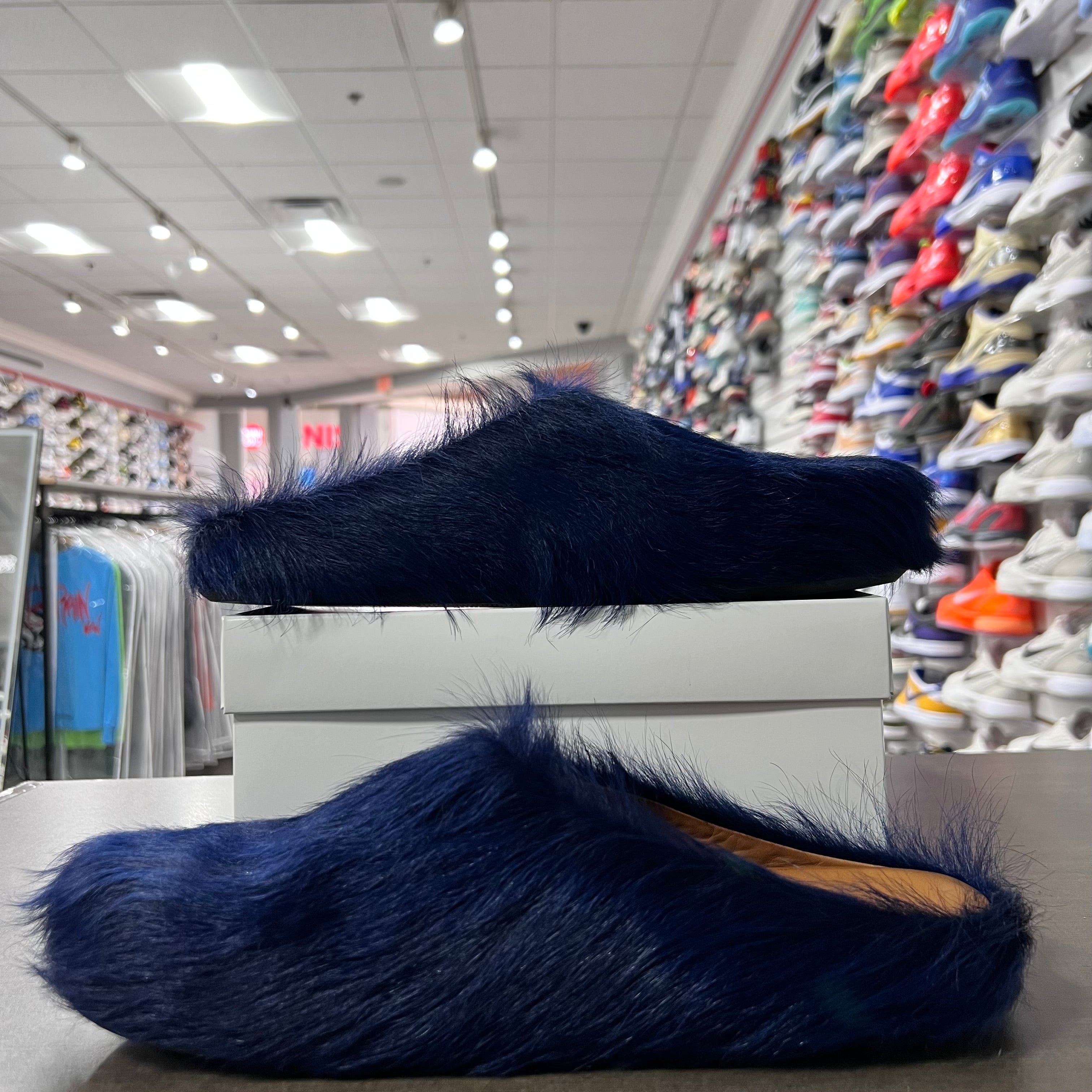 Marni Long Hair Calfskin Fussbett Sabot Mules Deep Blue (Lightly Worn+Replacement Box)