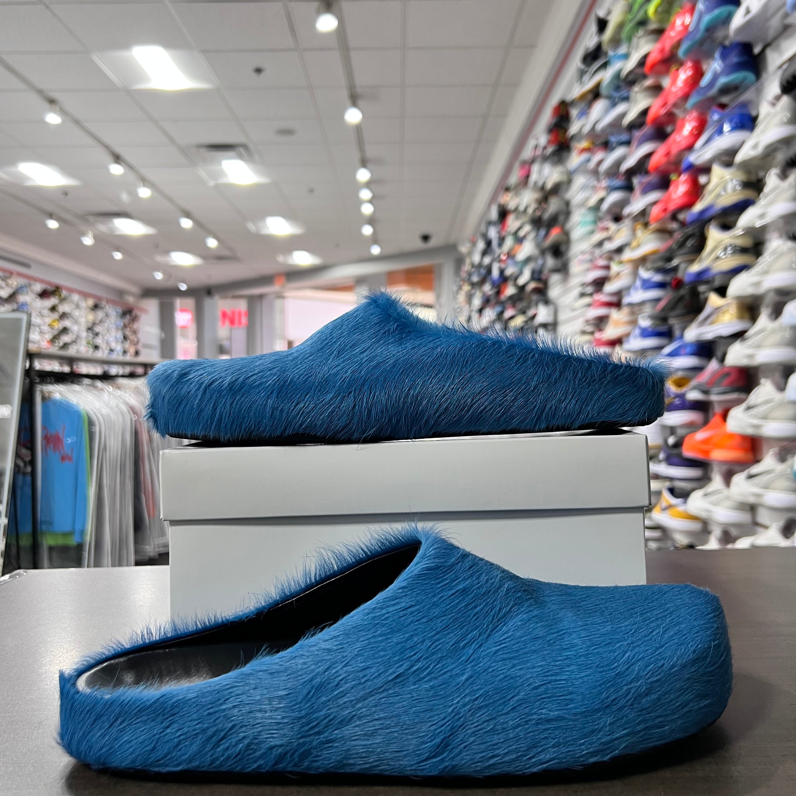 Marni Long Hair Calfskin Fussbett Sabot Mules Light Blue (Lightly Worn+Replacement Box)