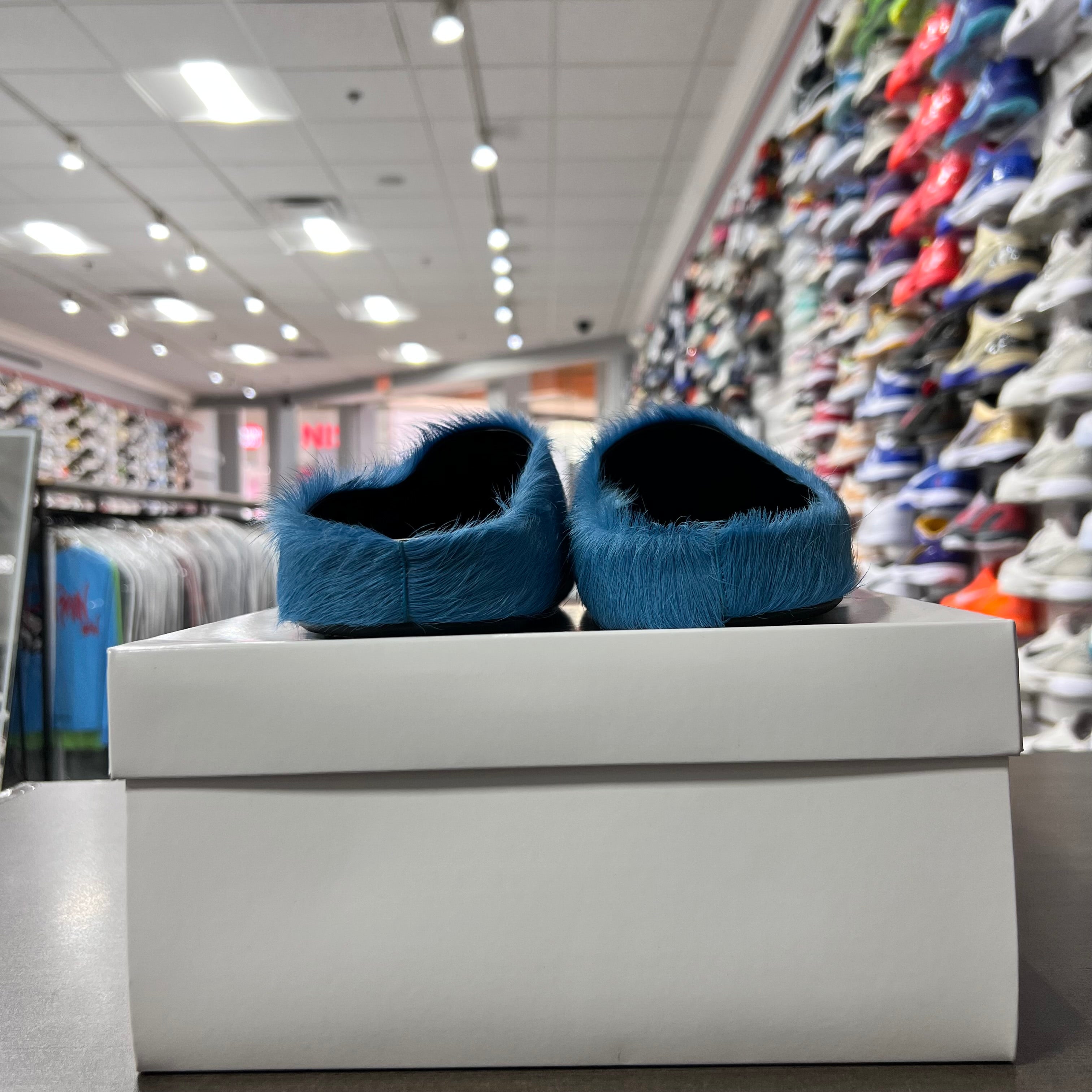 Marni Long Hair Calfskin Fussbett Sabot Mules Light Blue (Lightly Worn+Replacement Box)