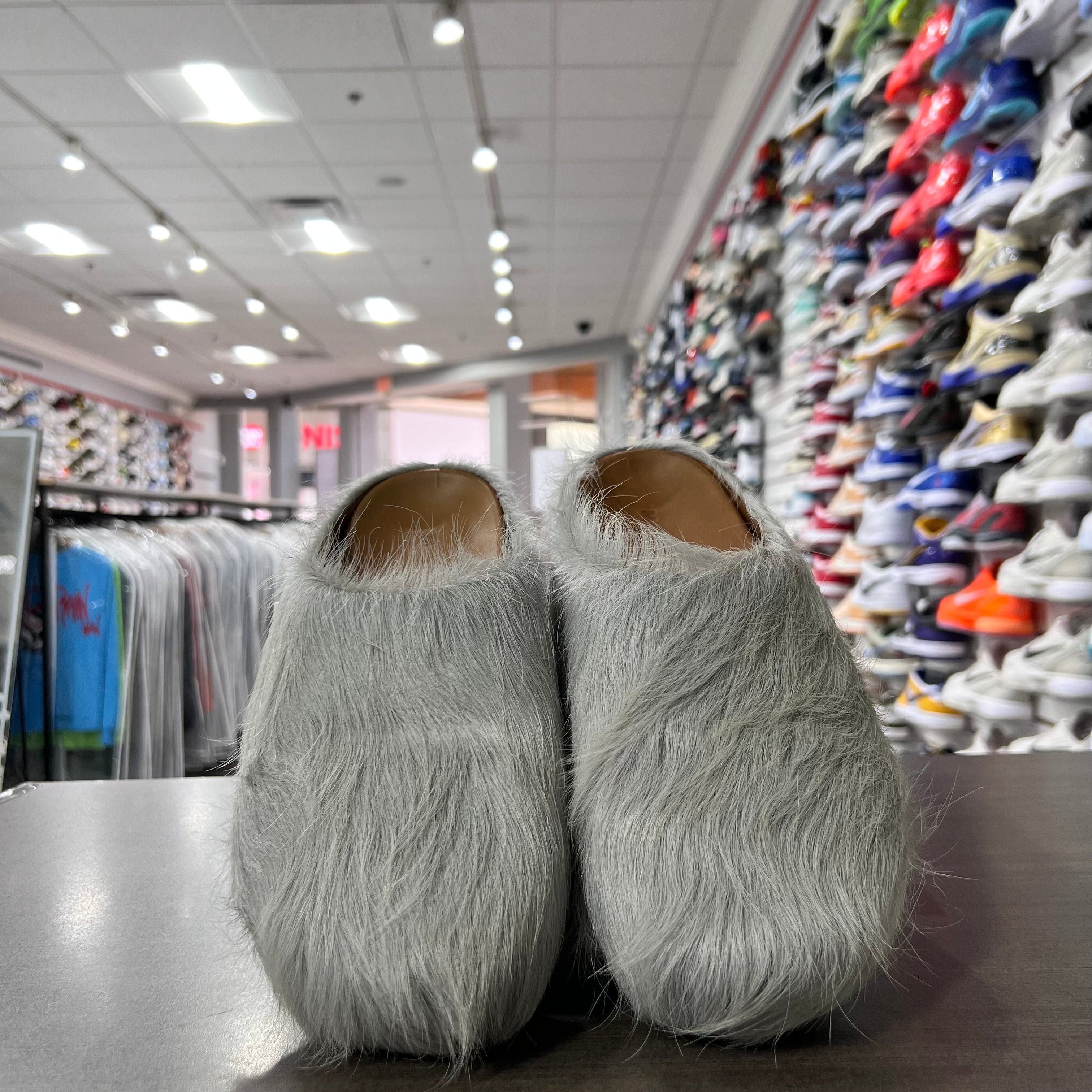 Marni Long Hair Calfskin Fussbett Sabot Mules Light Grey (Lightly Worn+Replacement Box)