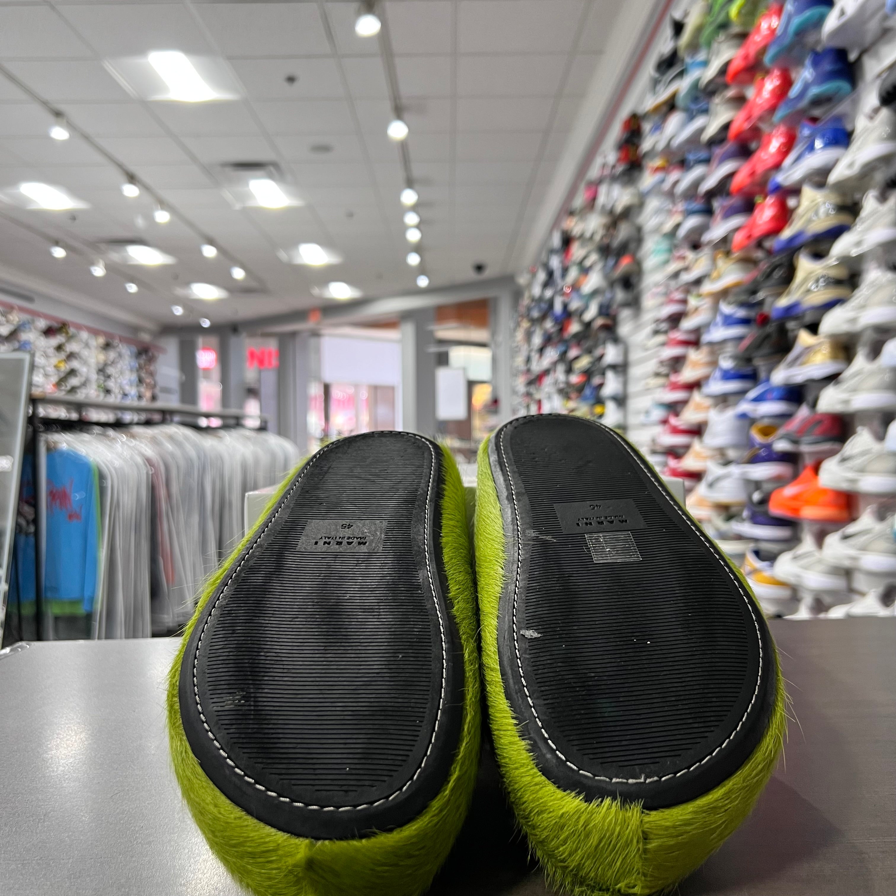 Marni Long Hair Calfskin Fussbett Sabot Mules Lime Green (Lightly Worn+Replacement Box)