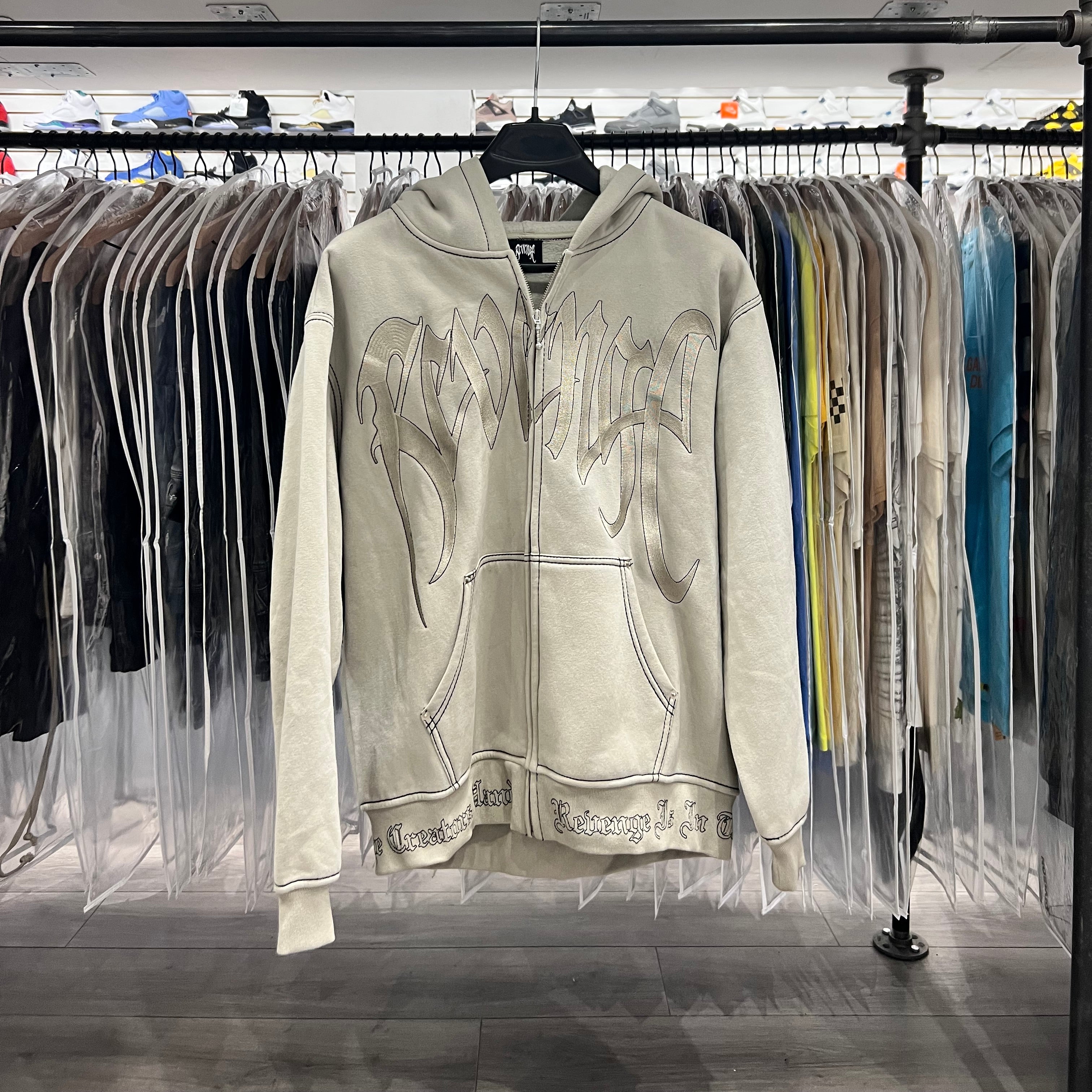 Revenge Zip Up Hoodie Grey Embroidered (Lightly Worn)