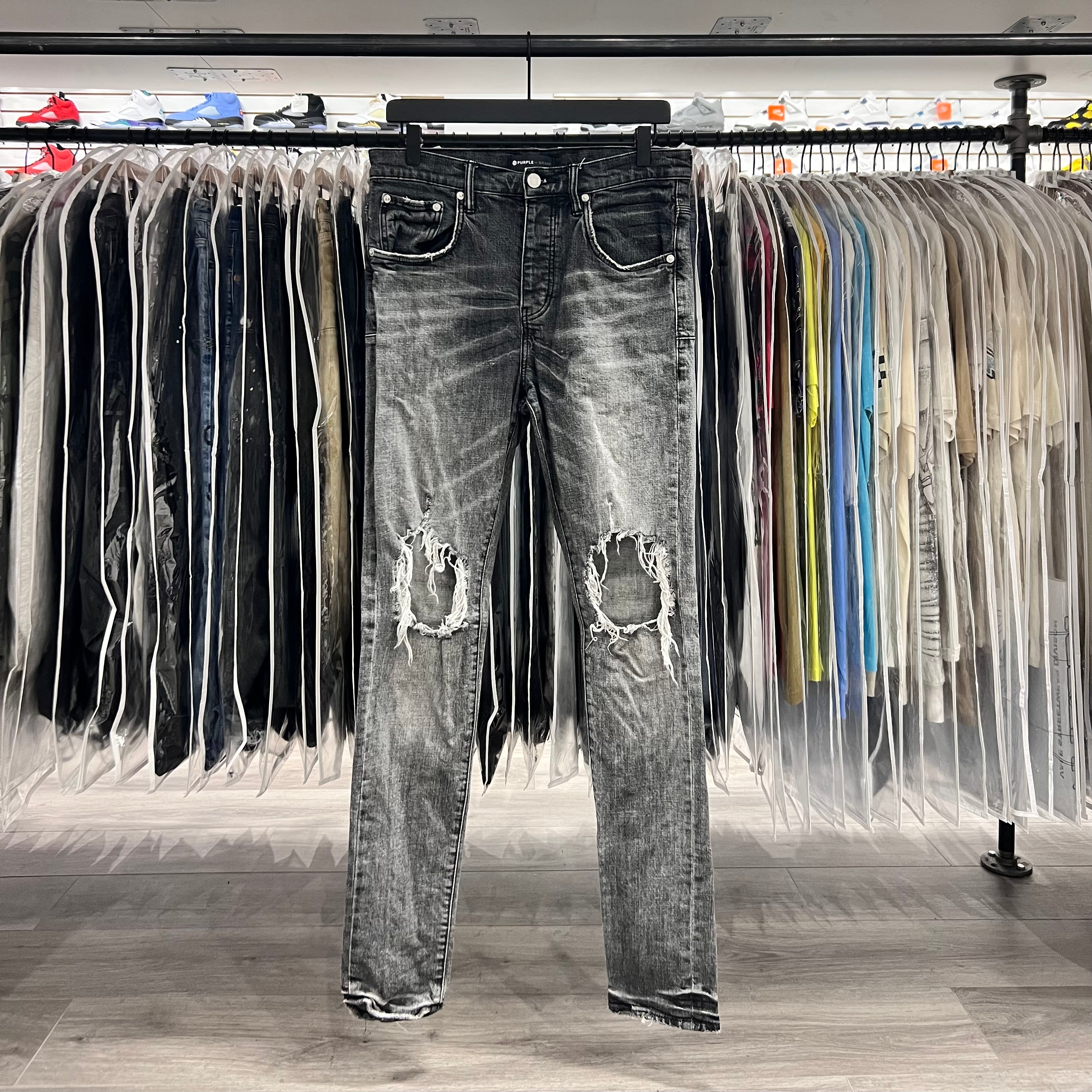 Purple Jeans Heavy Washed Black Blow Out Knees (Lightly Worn)