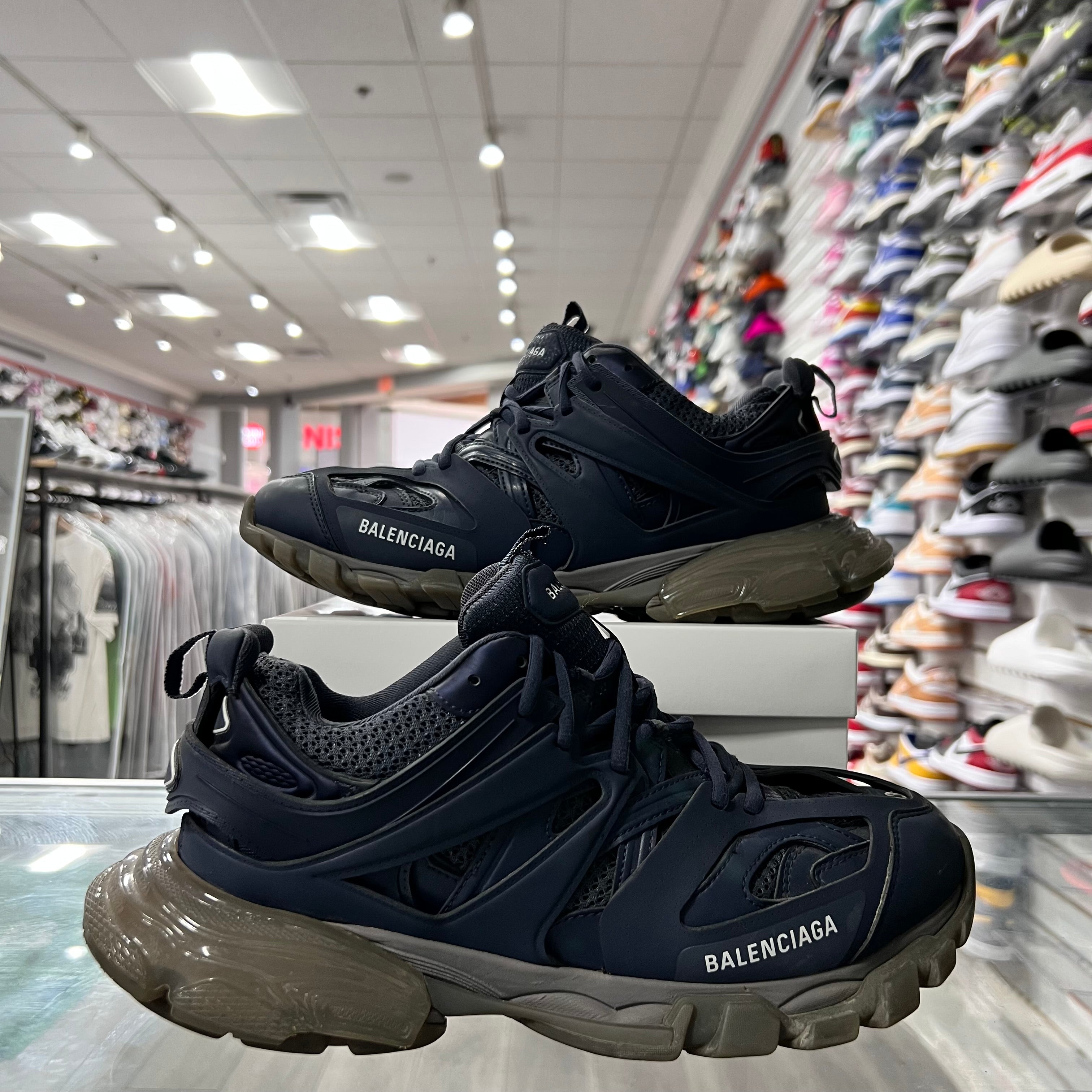 Balenciaga Track Cloth Low Trainers Navy/Clear Sole Dark Grey(Lightly Worn+Replacement Box)