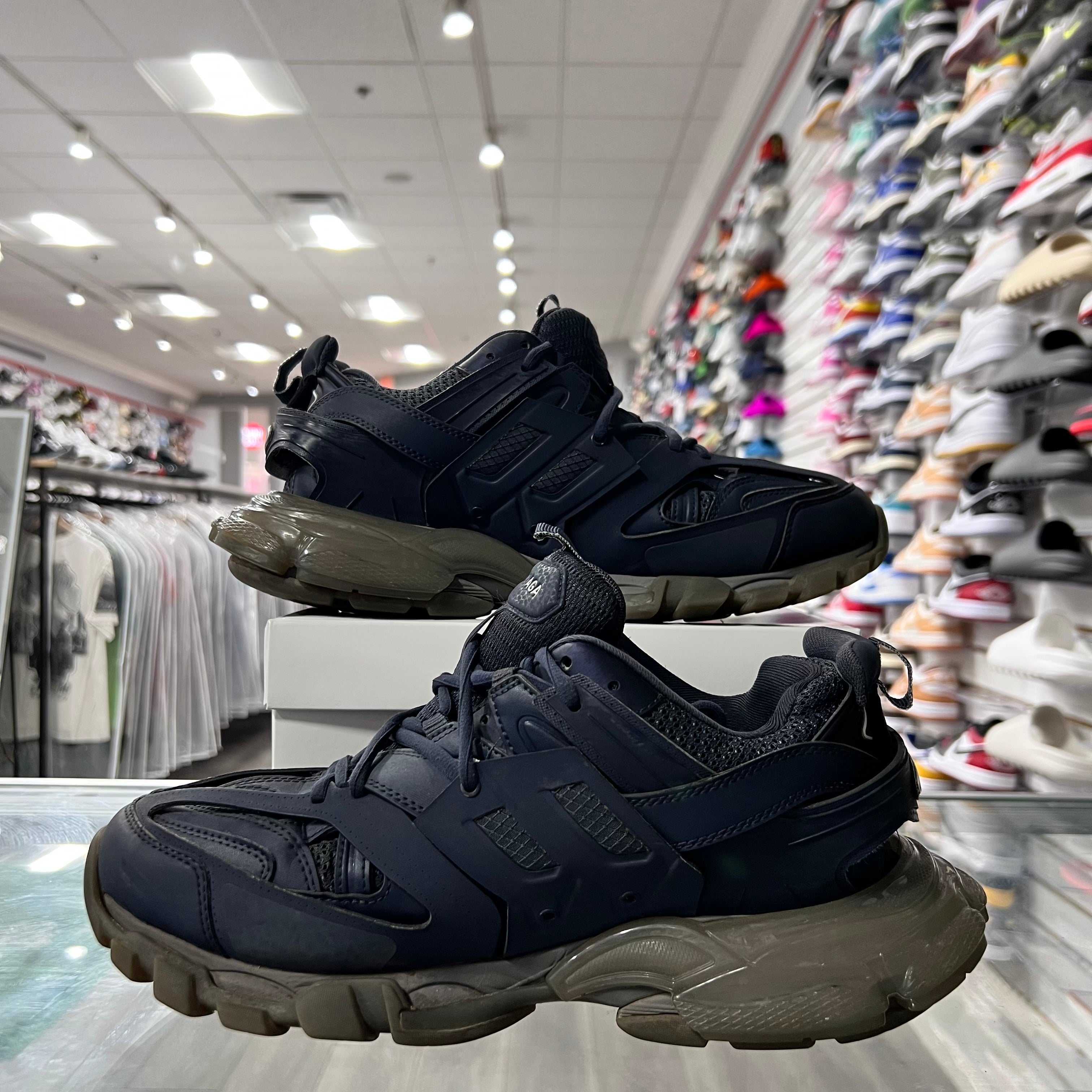 Balenciaga Track Cloth Low Trainers Navy/Clear Sole Dark Grey(Lightly Worn+Replacement Box)