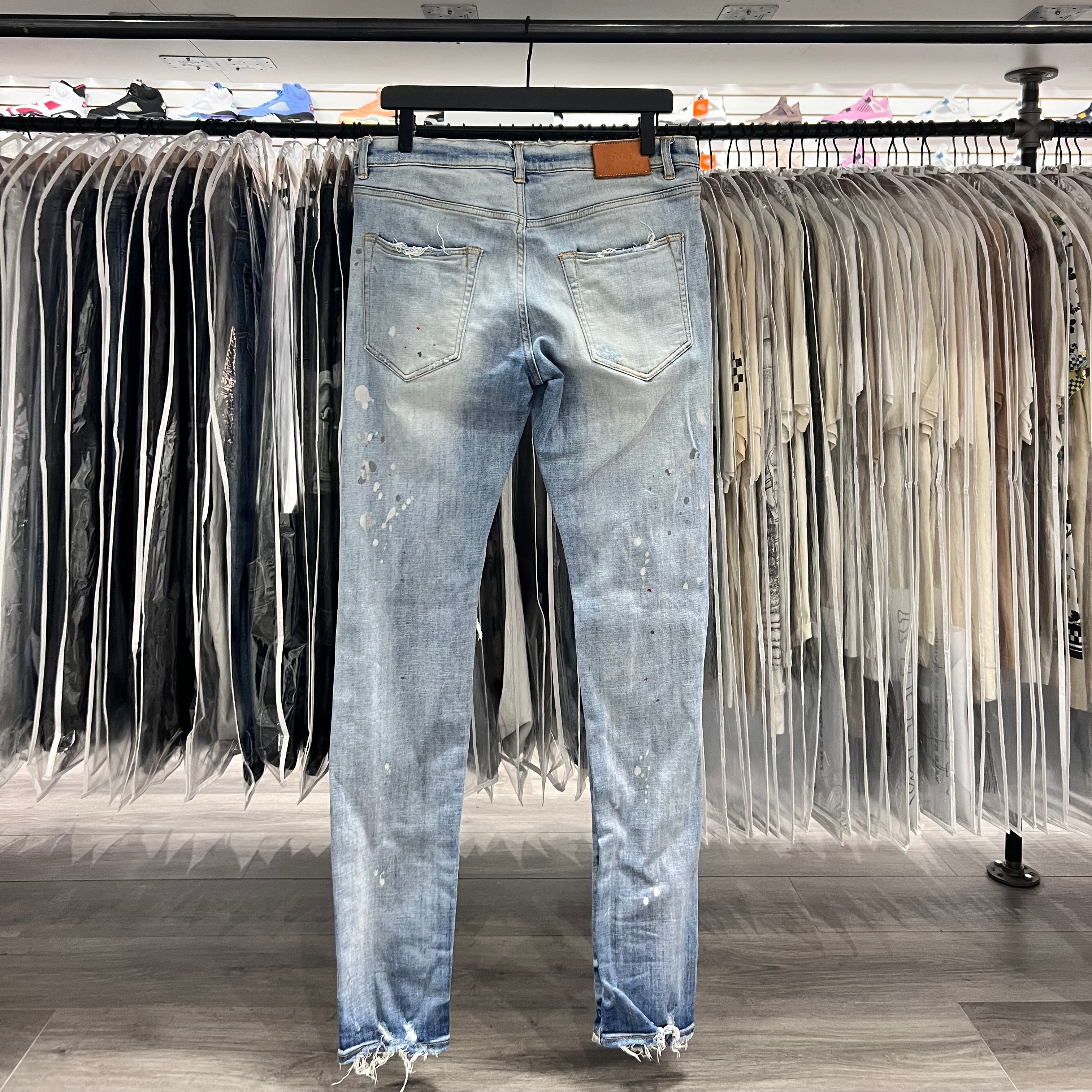 Purple Jeans Light Blue Wash Grey Red Green Paint Splatter (Lightly Worn)