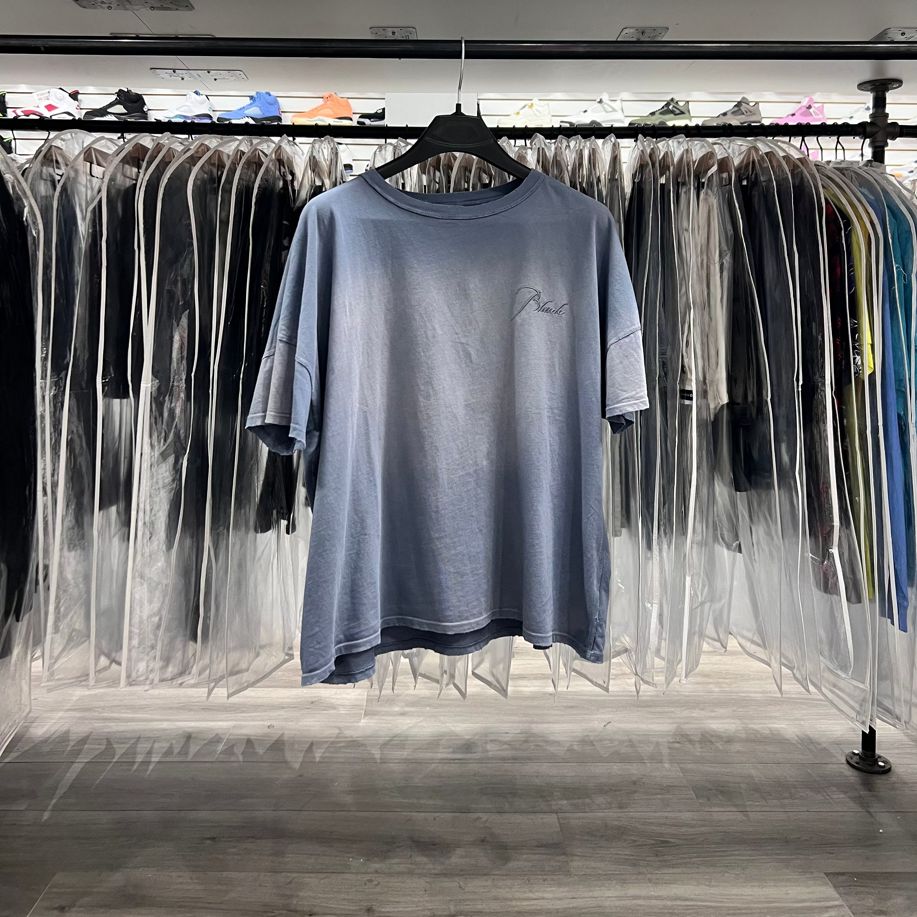 Rhude Sun Faded Script Logo Tee Grey (Lightly Worn)