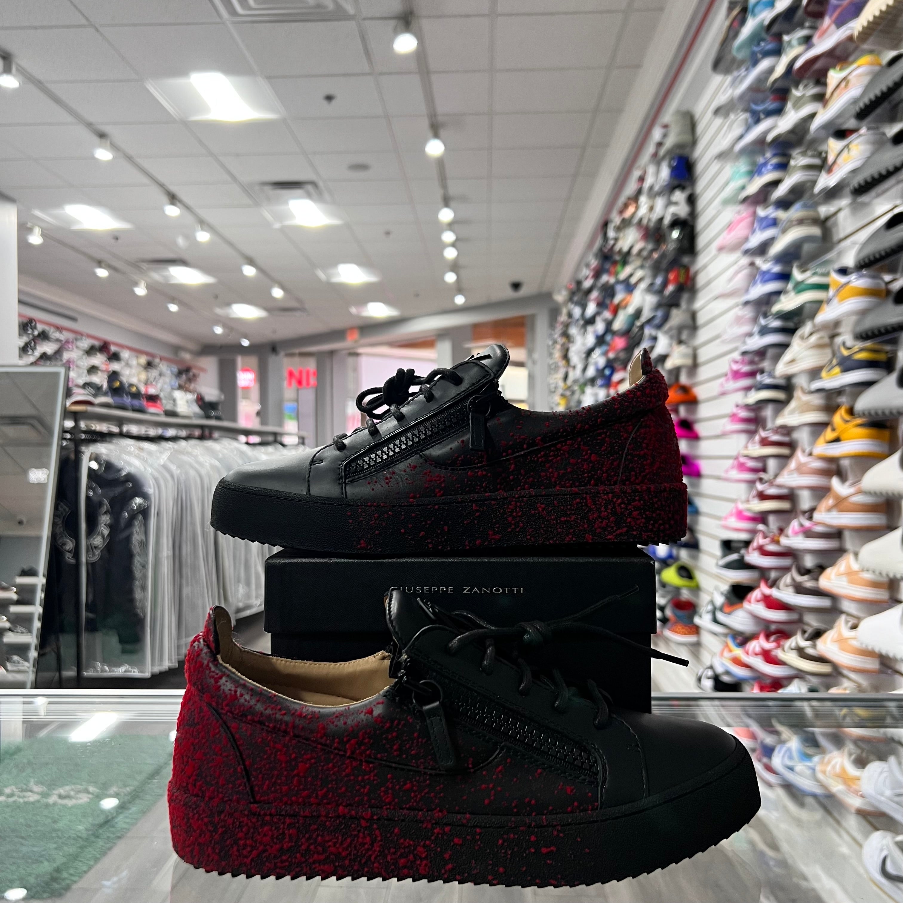 Giuseppe Zanotti Frankie Low-Top Sneakers Black/Red Drops (Lightly Worn)
