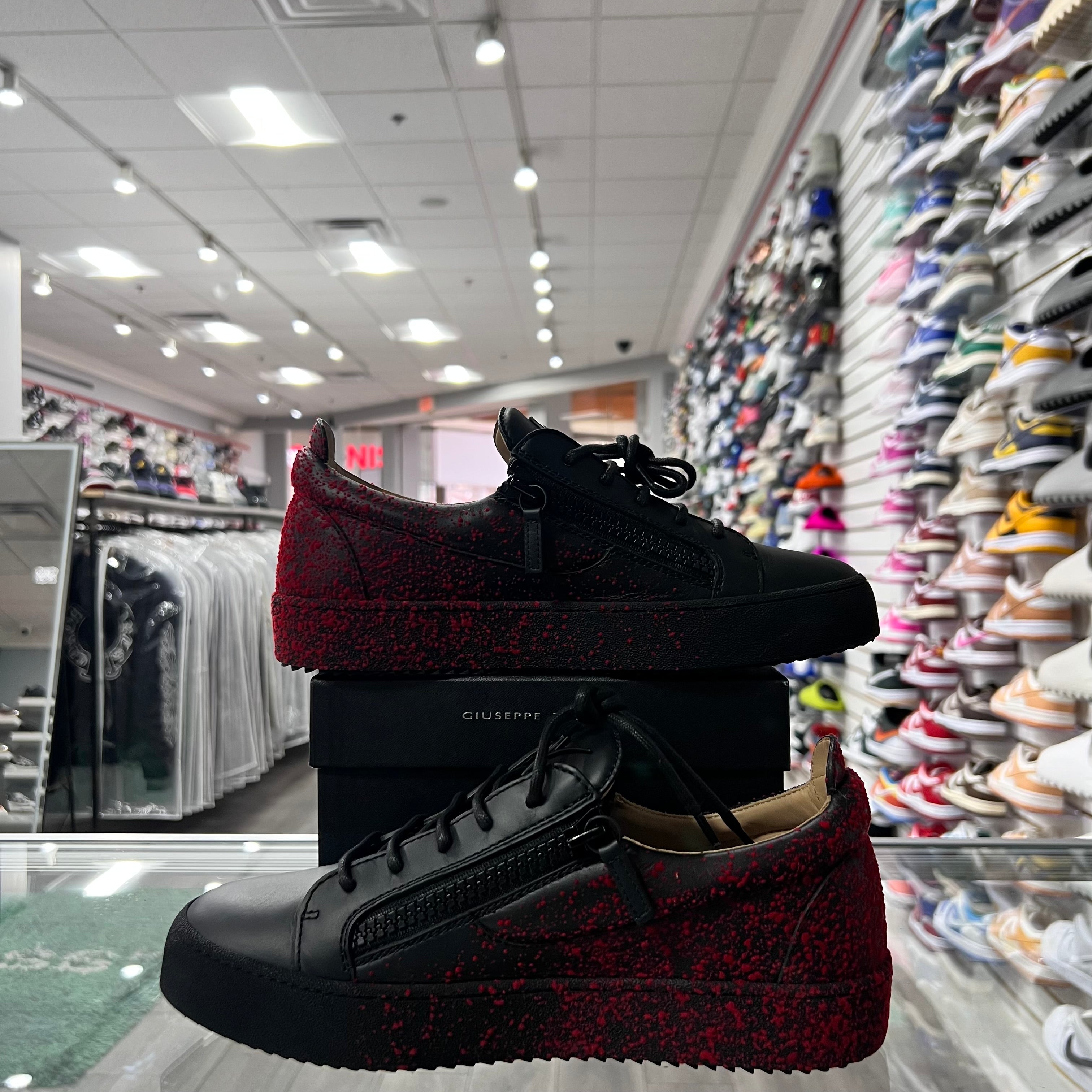 Giuseppe Zanotti Frankie Low-Top Sneakers Black/Red Drops (Lightly Worn)