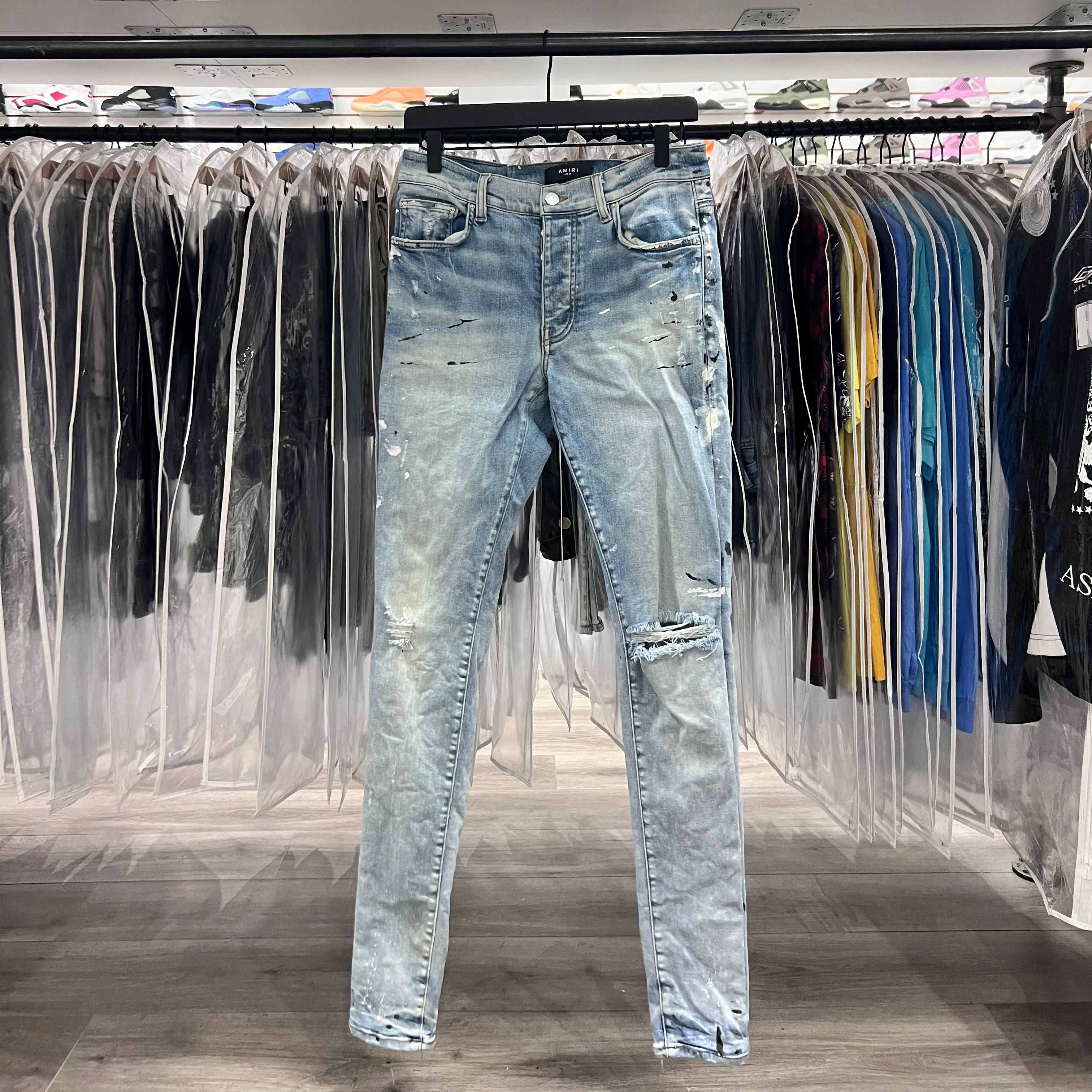 Amiri Jeans Blue Wash Black And White Paint Splatter (Lightly Worn)