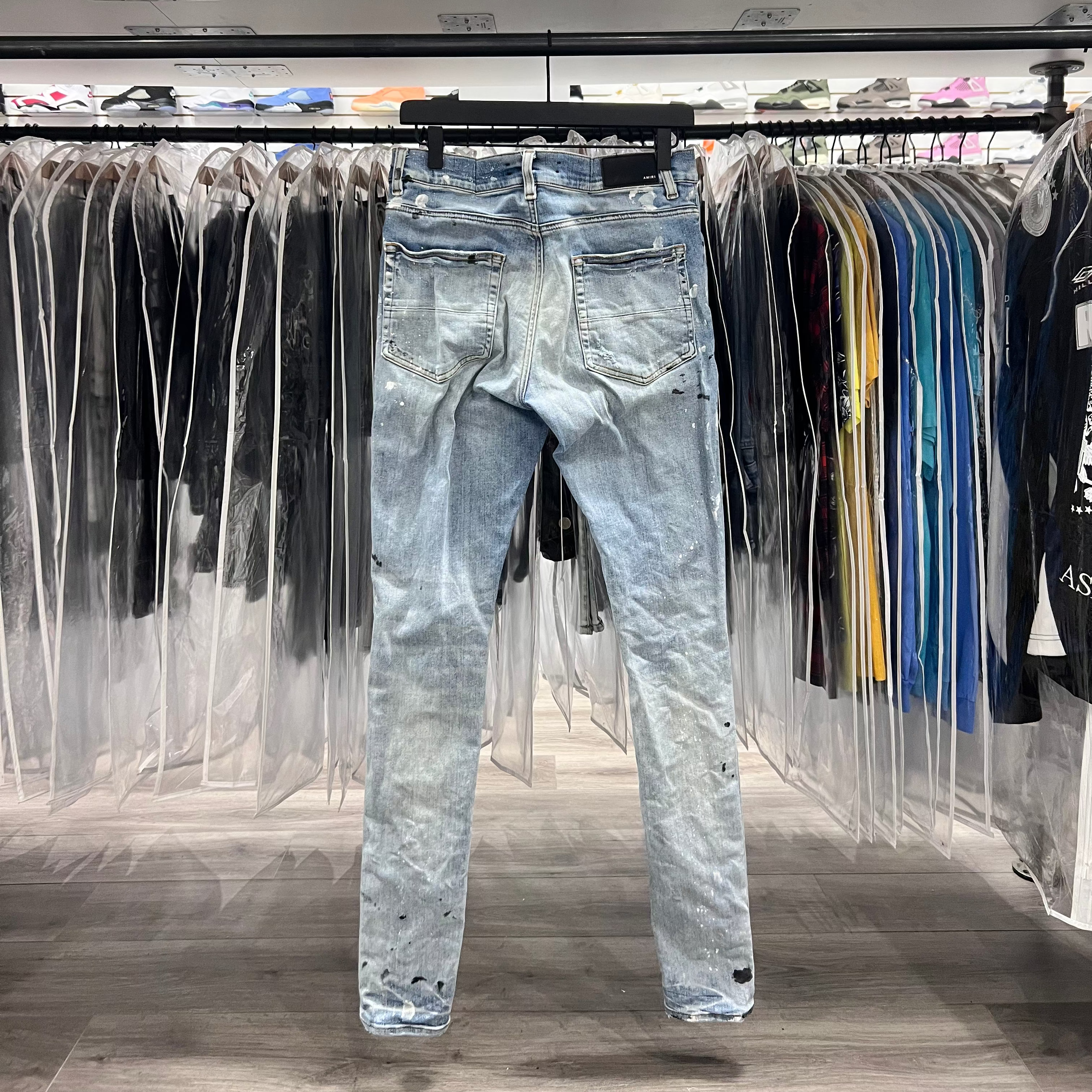 Amiri Jeans Blue Wash Black And White Paint Splatter (Lightly Worn)