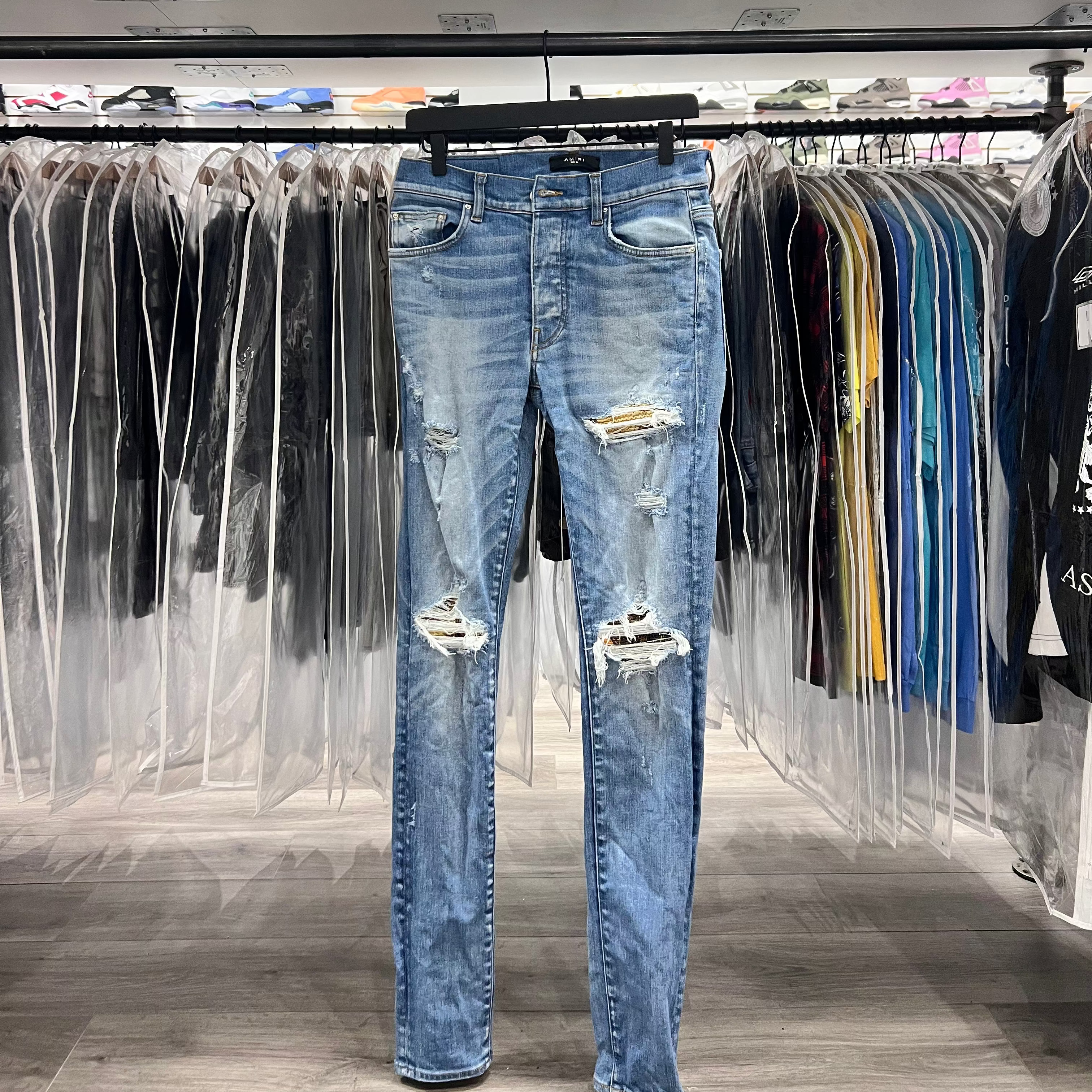 Amiri Jeans Blue Wash Tan Patches (Lightly Worn)