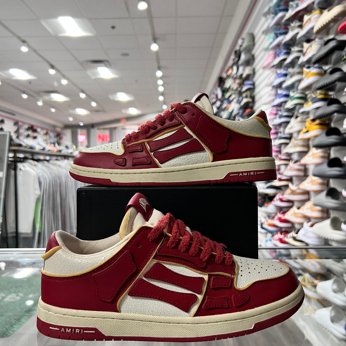 Amiri Red Skeleton White Cream Cracked Sneakers (Lightly Worn)