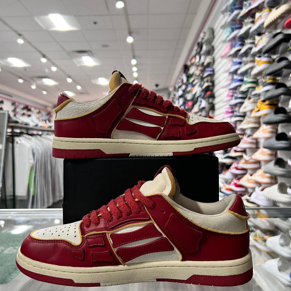 Amiri Red Skeleton White Cream Cracked Sneakers (Lightly Worn)