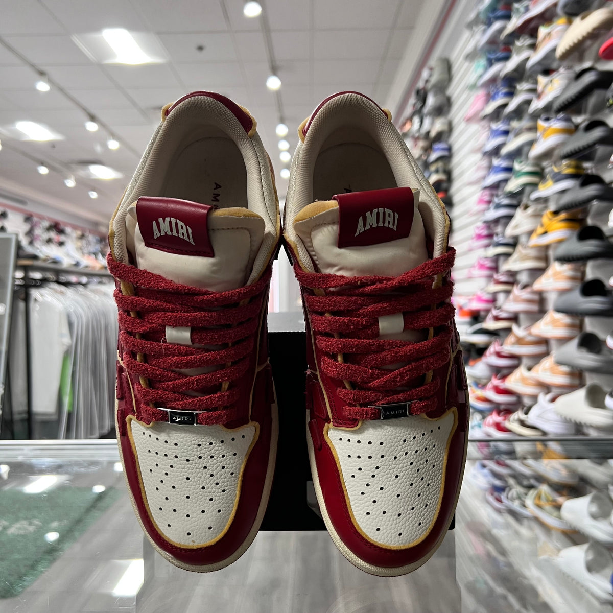 Amiri Red Skeleton White Cream Cracked Sneakers (Lightly Worn)