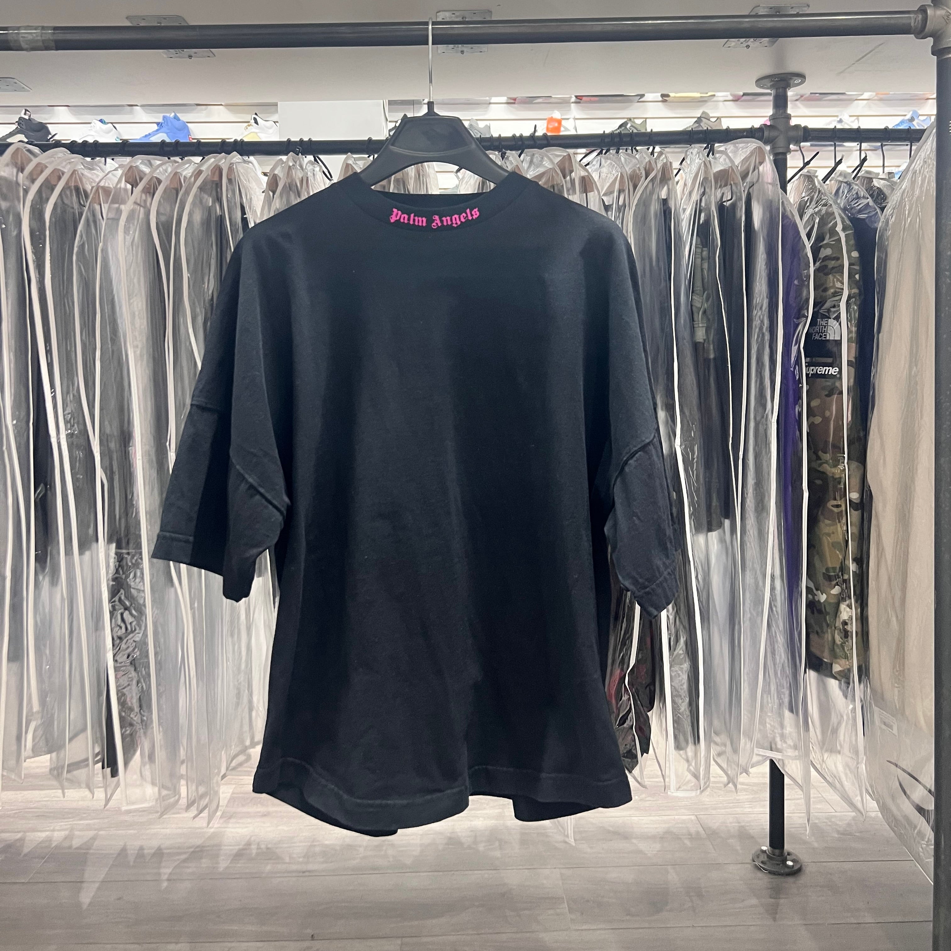 Palm Angels Tee Shoulder Logo Black Pink (Lightly Worn)