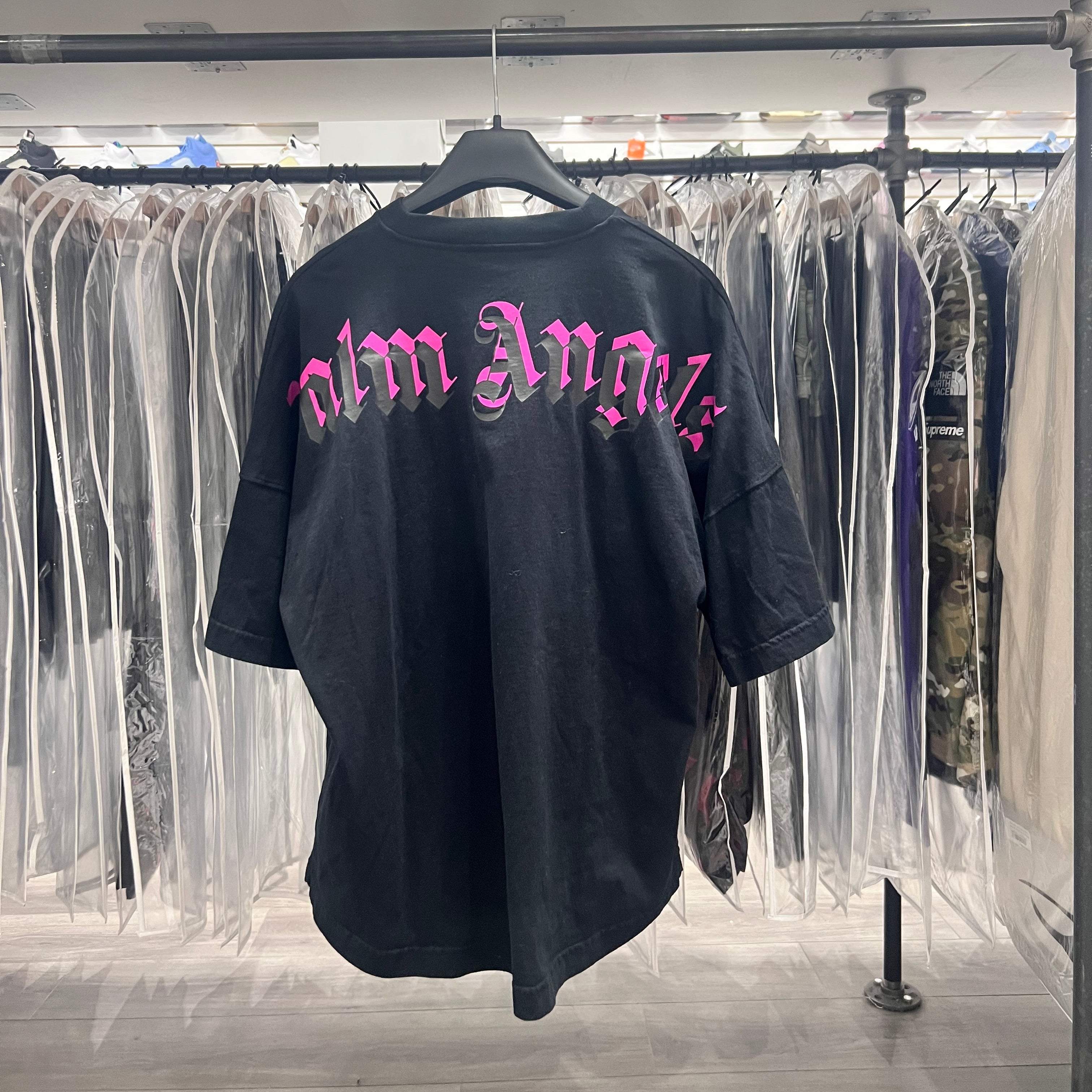 Palm Angels Tee Shoulder Logo Black Pink (Lightly Worn)