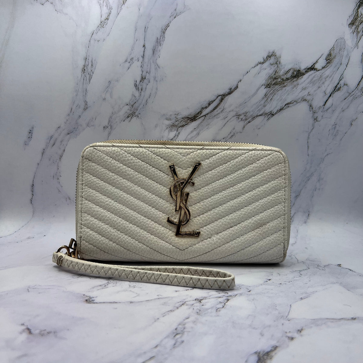 YSL Cassandre Matelasse Zip Wallet (Lightly Worn)